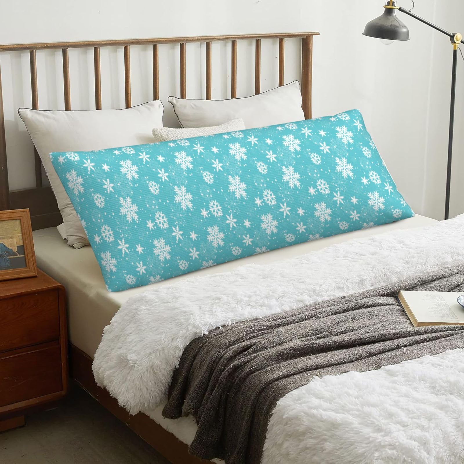 White Snowflakes, Body Pillow Cover with Zipper,Long Body Pillowcase 20 x 60 in