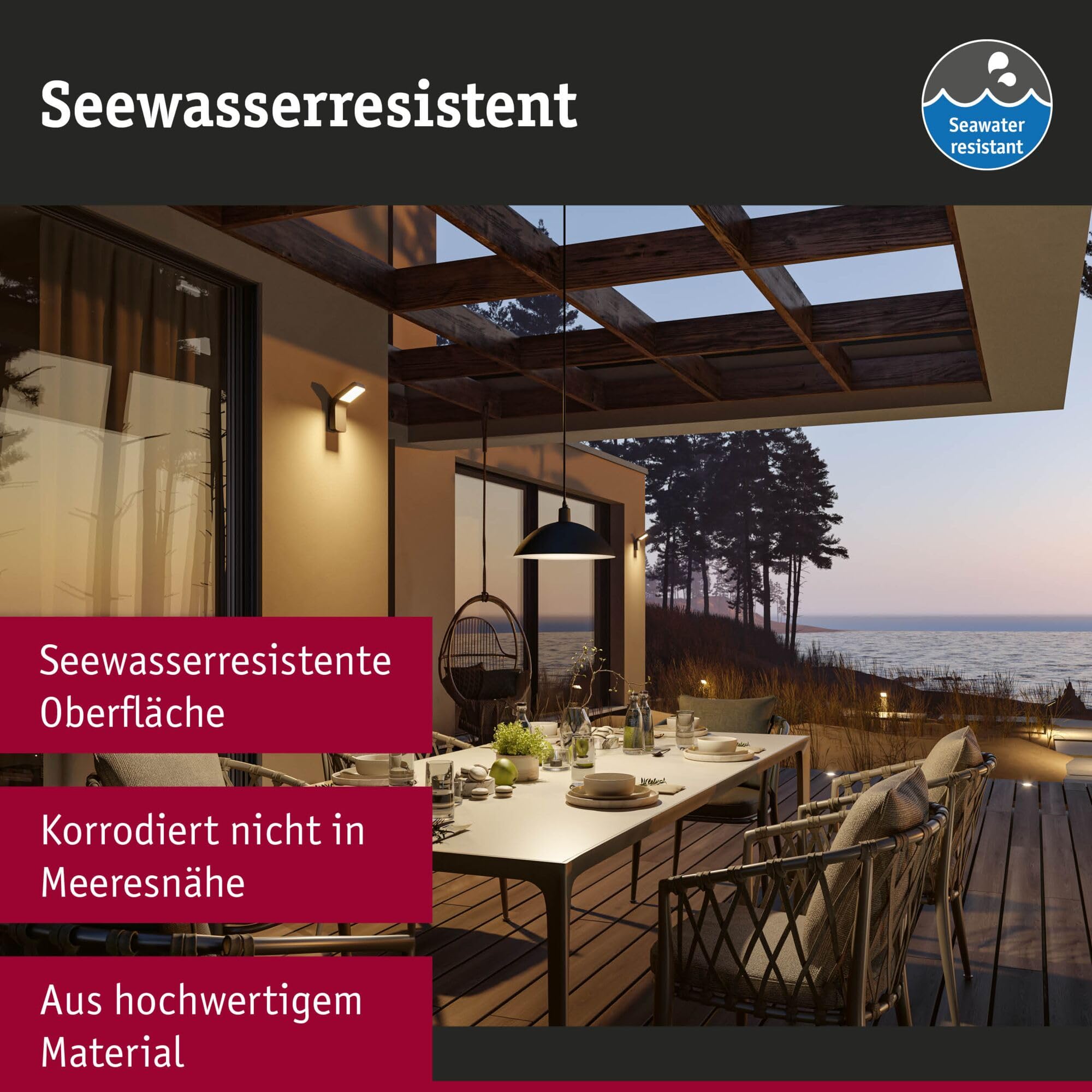 Paulmann LED Außenwandleuchte Smart Home Zigbee 3.0 Azalena Dämmerungsgesteuerter Bewegungsmelder (HF) insektenfreundlich IP44 250x250mm Tunable Warm 8,5W 700lm 230V Weiß Kunststoff, Aluminium 94843