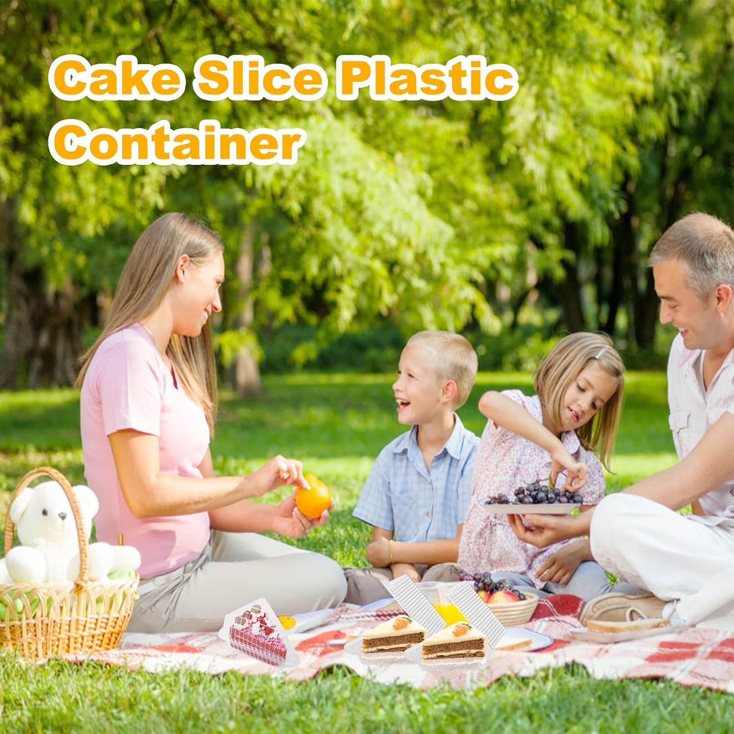 50 Pcs Cake Slice Containers, Clear Plastic Hinged Lid Pie Slice Container 4 Inch, Individual Cheesecake Box for Bakery Cafe Home Take Out Packaging