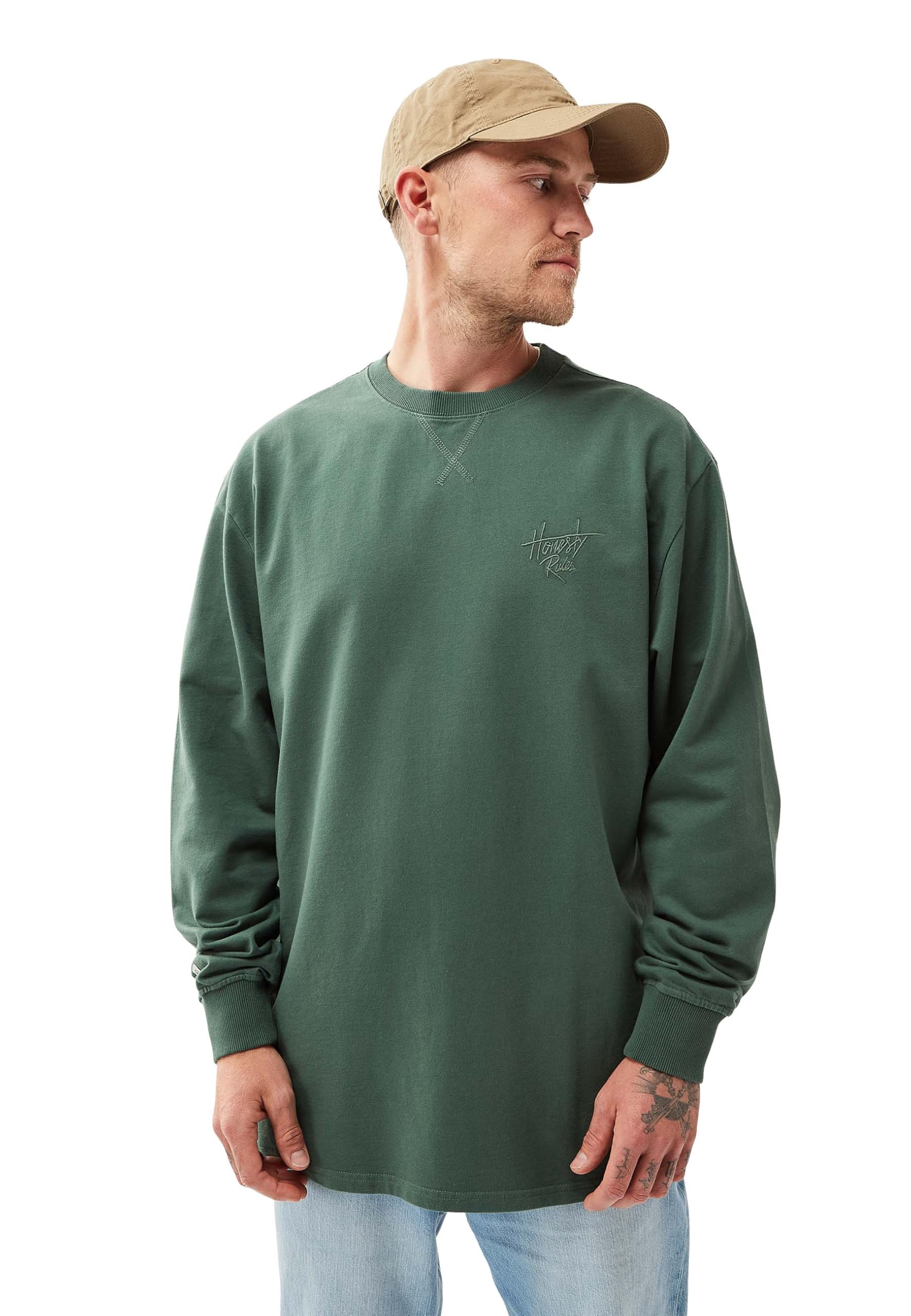 Honesty Rules Langarmshirt Herren, French Terry Signatur, bequemes Crew Neck Sweatshirt Loose Fit für Männer, Longsleeve aus 100% Bio-Baumwolle mit Rundhalsausschnitt