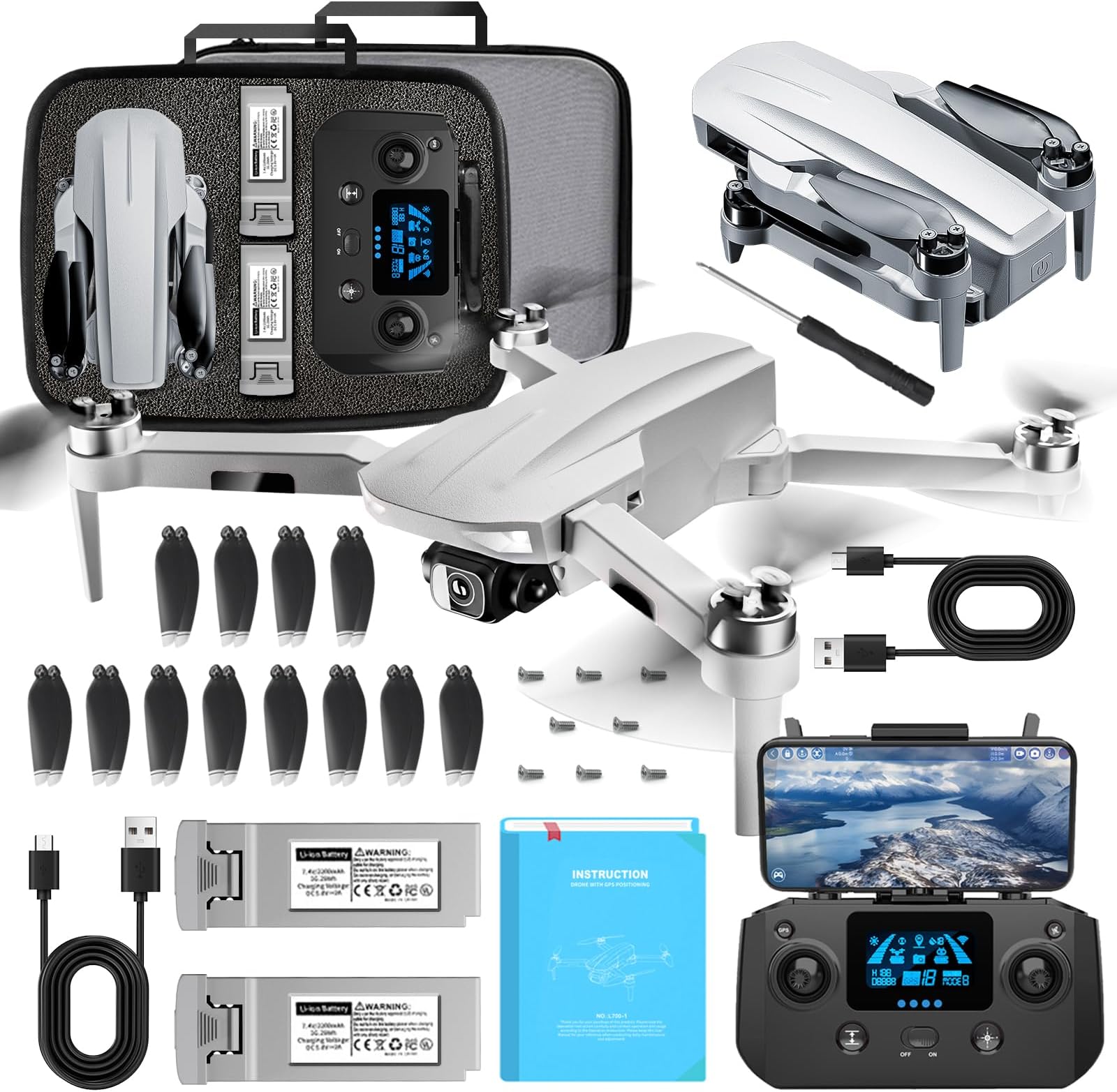 Drone 4K Avec Caméra – 40 Min De Vol (2 Batteries) – Moteur Sans Balais – <249 G – Débutant, Selfie Gestes