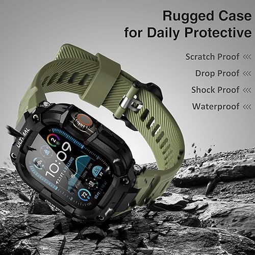 Miniatura 6 de ULTIMAL Correa resistente con funda para Apple Watch de 1.929 in, correa protectora a prueba de golpes de grado militar para hombres, correa de