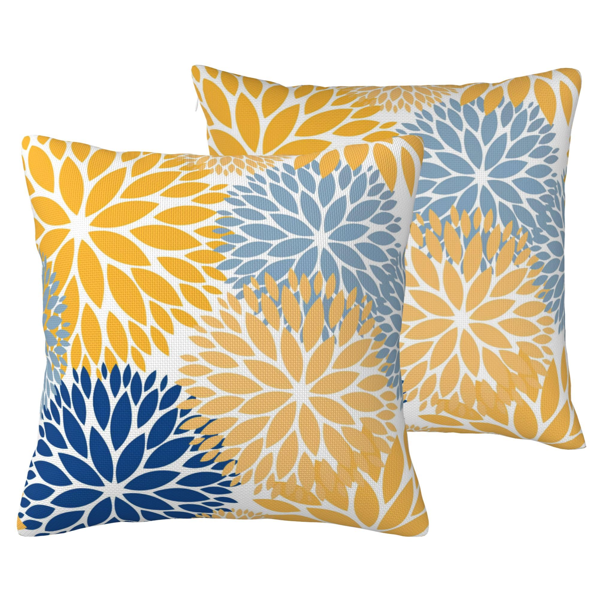 HOSTECCO Yellow Cushion Covers 45x45 cm Pack of 2, Floral Waterproof Pillow Covers, Boho Farmhouse Decorative Cushion Cases for Spring Summer Patio Furniture