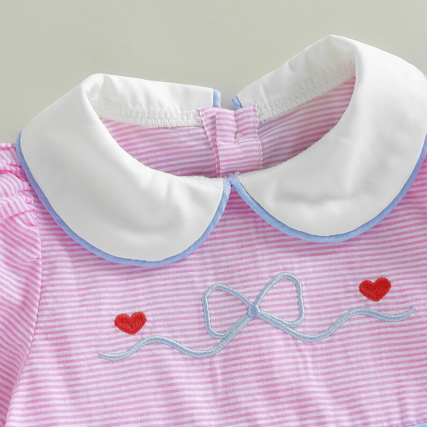 Biayxms Newborn Baby Girl Embroidery Bow Heart Rompers Puff Long Sleeve Bubble Jumpsuit Infant Girls Valentines Outfits - Image 5