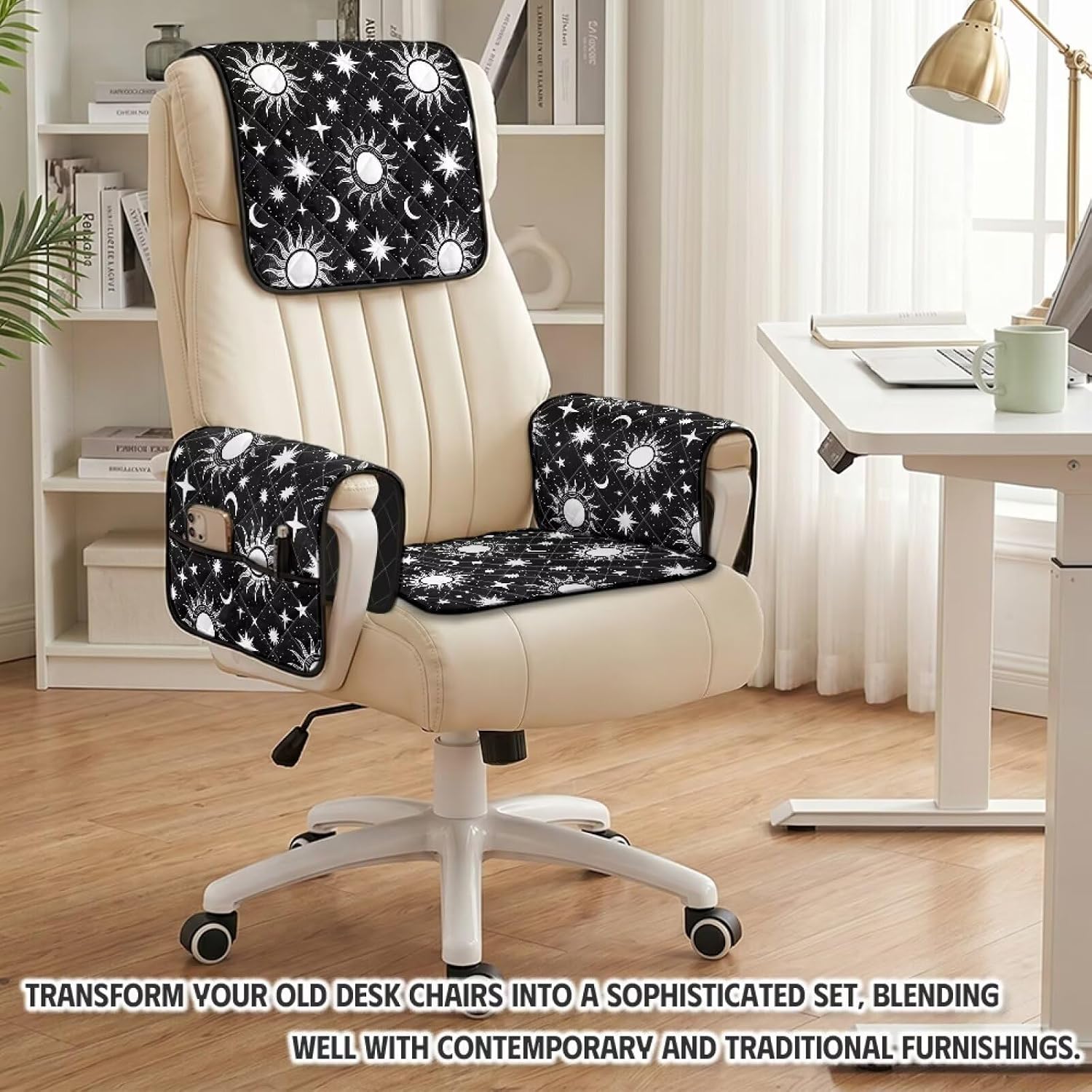 Sun Moon Star Pattern Recliner Chair Covers Anti-Slip Reclining Cover for Recliner Chair Washable 1 Seat Chair Covers for Reclining Chairs for Home Decor (4 Pcs)