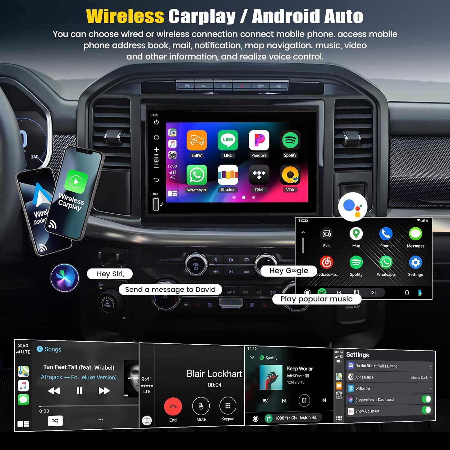 8 Core 4G+64G Android 15 Car Radio for Ford F150/F250/F350 2004-2014 with Wireless CarPlay Android Auto,7" IPS Touchscreen Car Stereo with Mirror Link,WiFi/GPS,Bluetooth,FM/RDS,SWC+Backup Camera