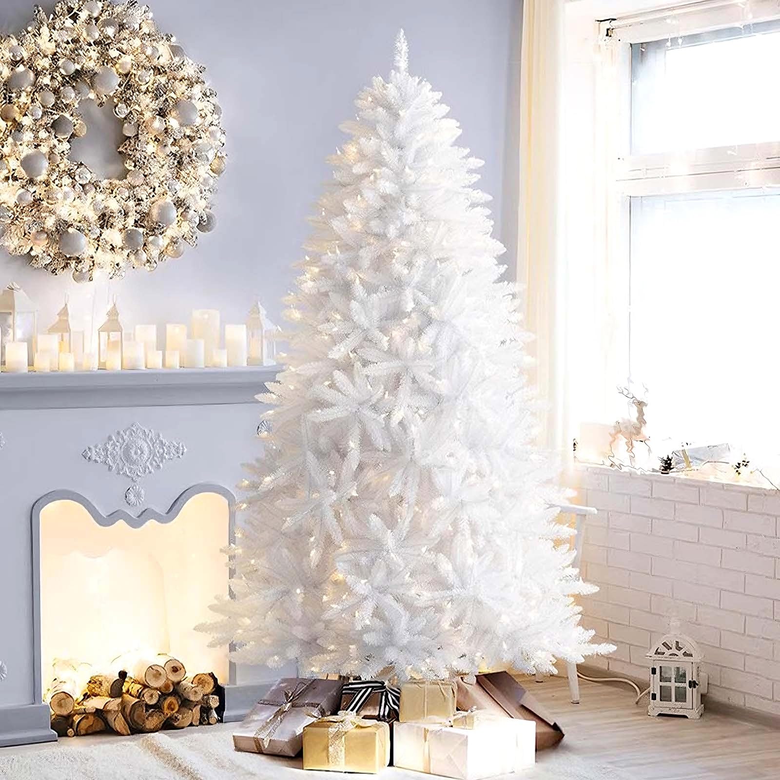 Arbol de Navidad Artificial Blancos 150/180/210/240/300 cm Árbol de Navidad para Exterior Ramas de PVC y Base de Hierro para Centros Comerciales, Hogares, Escuelas 8 Colores(Pinkss,180cm/70.9")