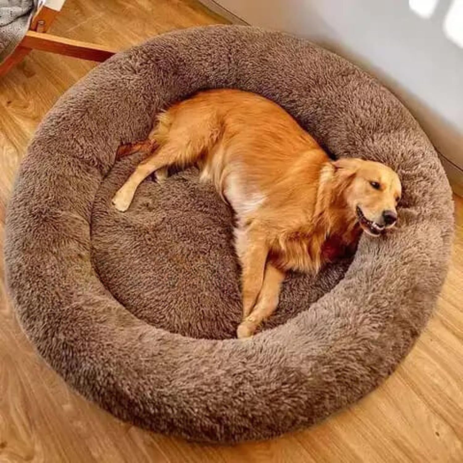 ZEXSAZONE Round Donut Pet Bed for Cats and Puppies Dogs mat, Cozy and Plush, Raised Bedside Support, Both Sides Use Like 2 in One, Washable, Sizes for Small, Medium, and Large Pets. (Coffee, Medium)