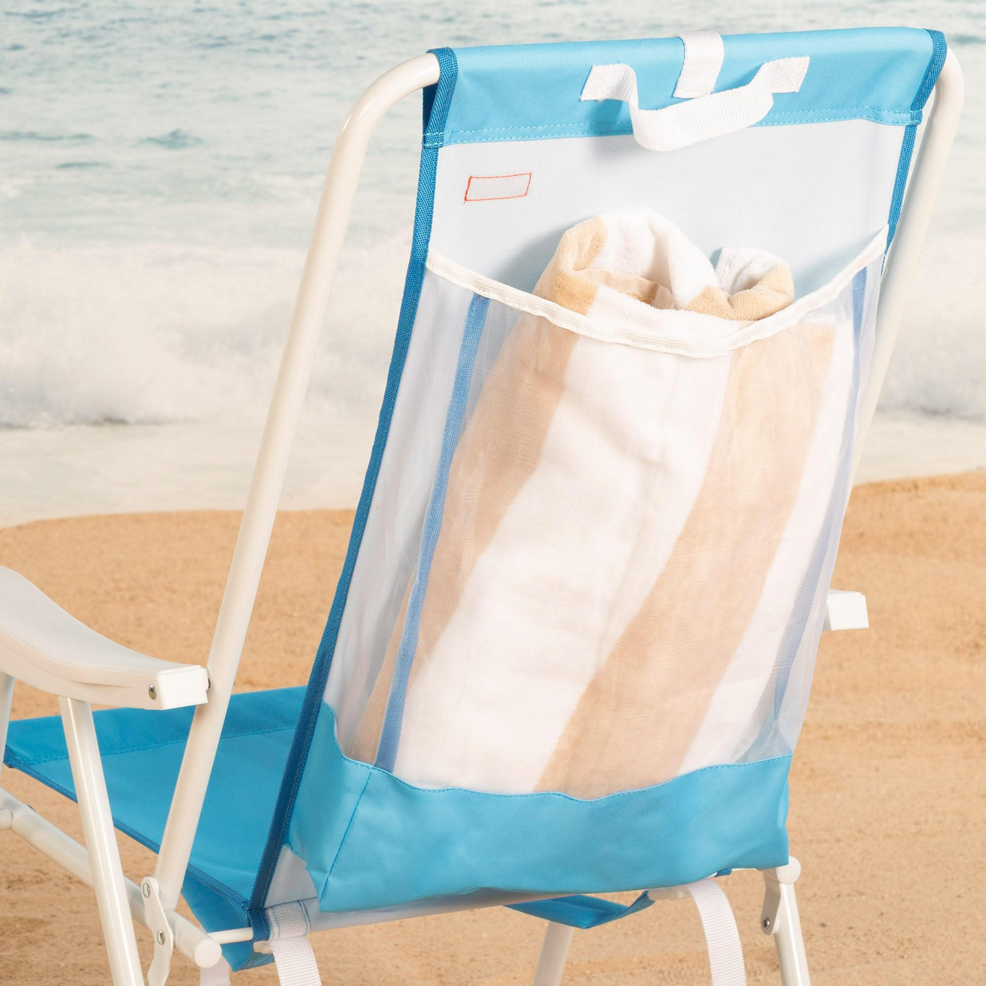 AKTIVE Silla de Playa Plegable Azul Marino, 44x40x81 cm, Diseño Tipo Mochila, con Bolsillo de Red, Estructura de Acero, Tejido poliéster, hasta 110 kg (62507)