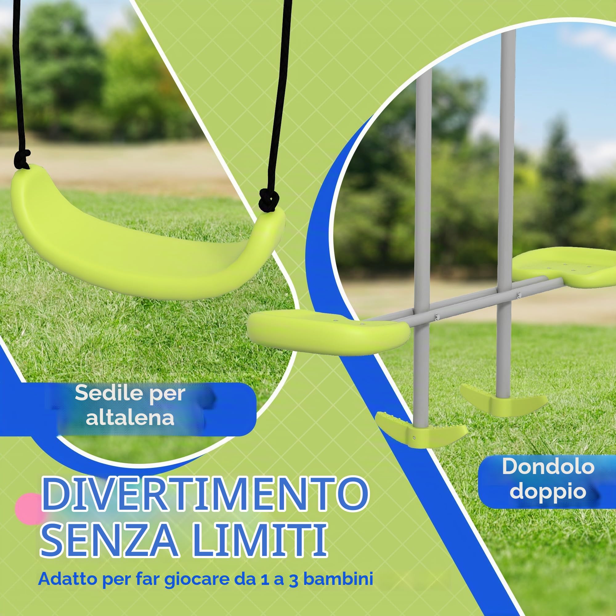 Outsunny 2 in 1 Set altalena metallo con dondolo per giardino, Verde