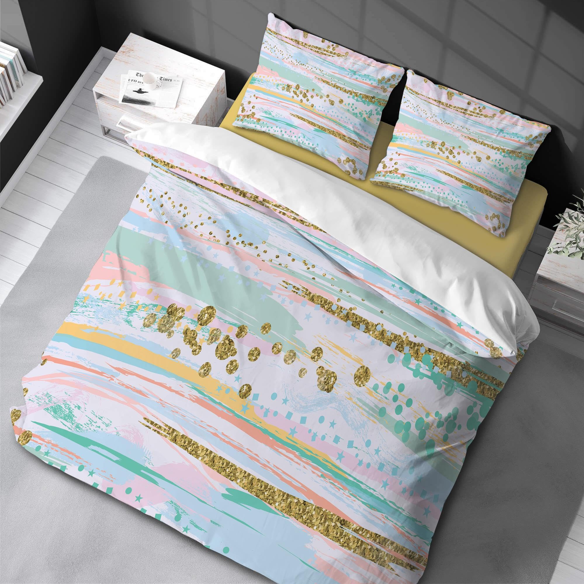 Housse de couette aquarelle 135x200 cm avec 2 taies d'oreiller pour literie toutes saisons