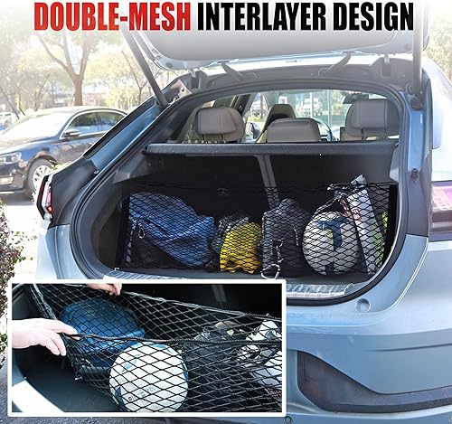 Miniatura 6 de Red de carga trasera para automóvil, red organizadora de almacenamiento elástica ajustable, red de almacenamiento de carga para maletero, ajuste