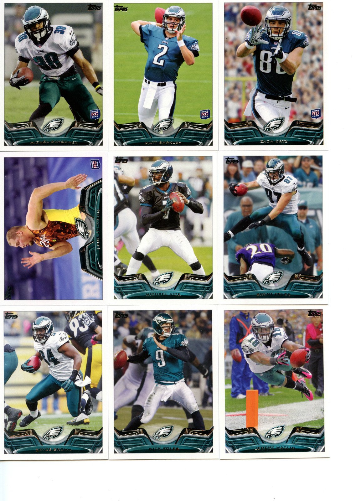 Philadelphia Eagles 2013 Topps Complete 14 Card Team Set with Nick Foles Plus Rookie Cards Zach Ertz and Lane Johnson