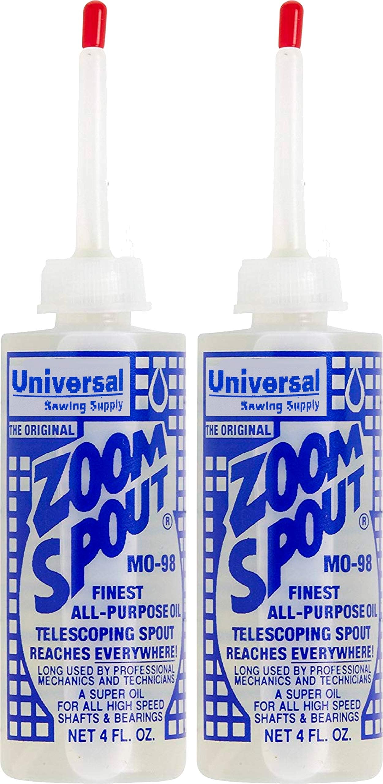 Universal Sewing Machine Oil in Zoom Spout Oiler – Lily White Oil (Stainless) for Sewing Machines, Textile Machinery and Parts (2 Bottles)
