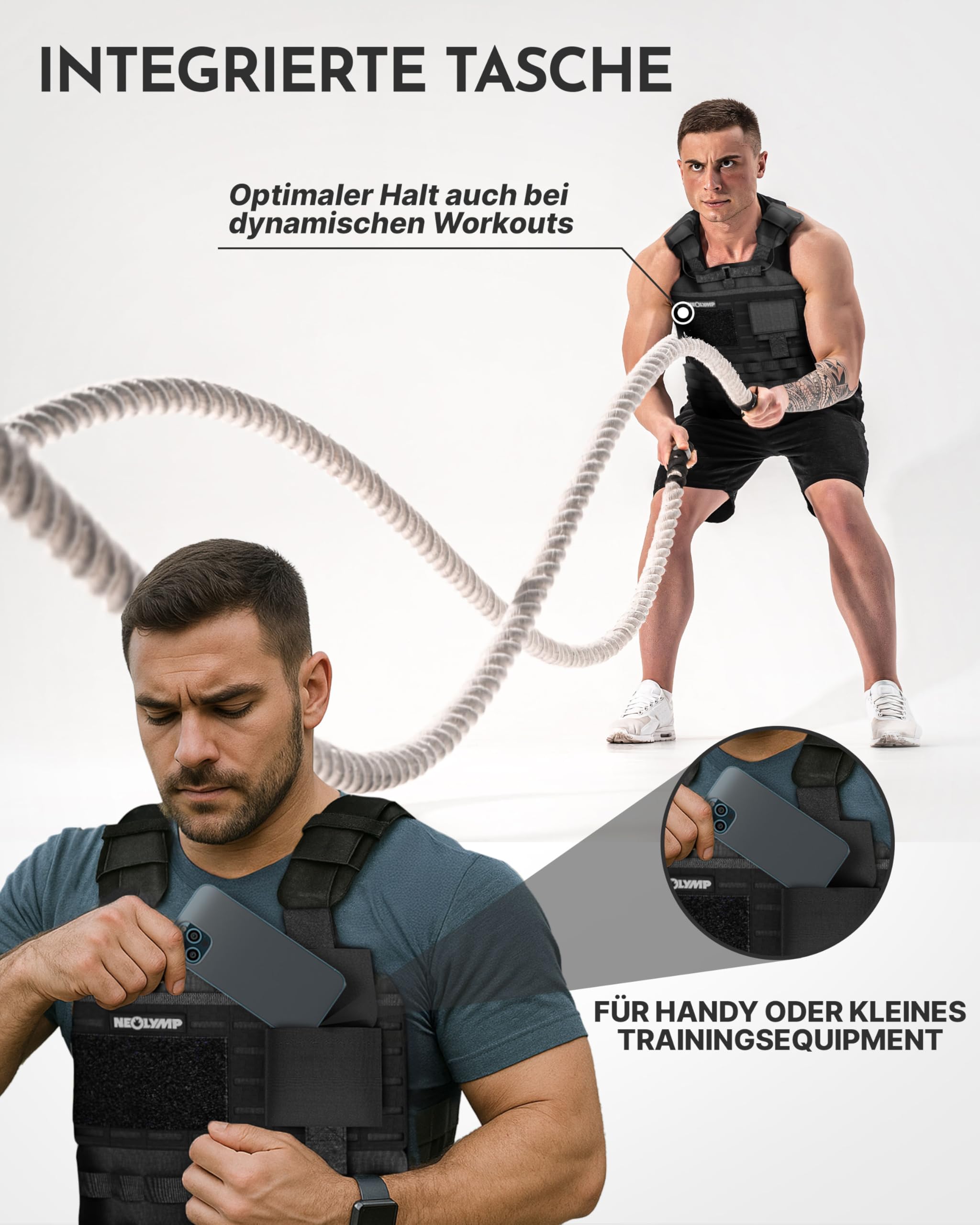 NEOLYMP Gewichtsweste – Unisex Weighted Vest – Plattenträger Weste mit Tasche – Kein Verrutschen – Atmungsaktiv & Verstellbar – Calisthenics Equipment – Weight Vest Home & Gym Training