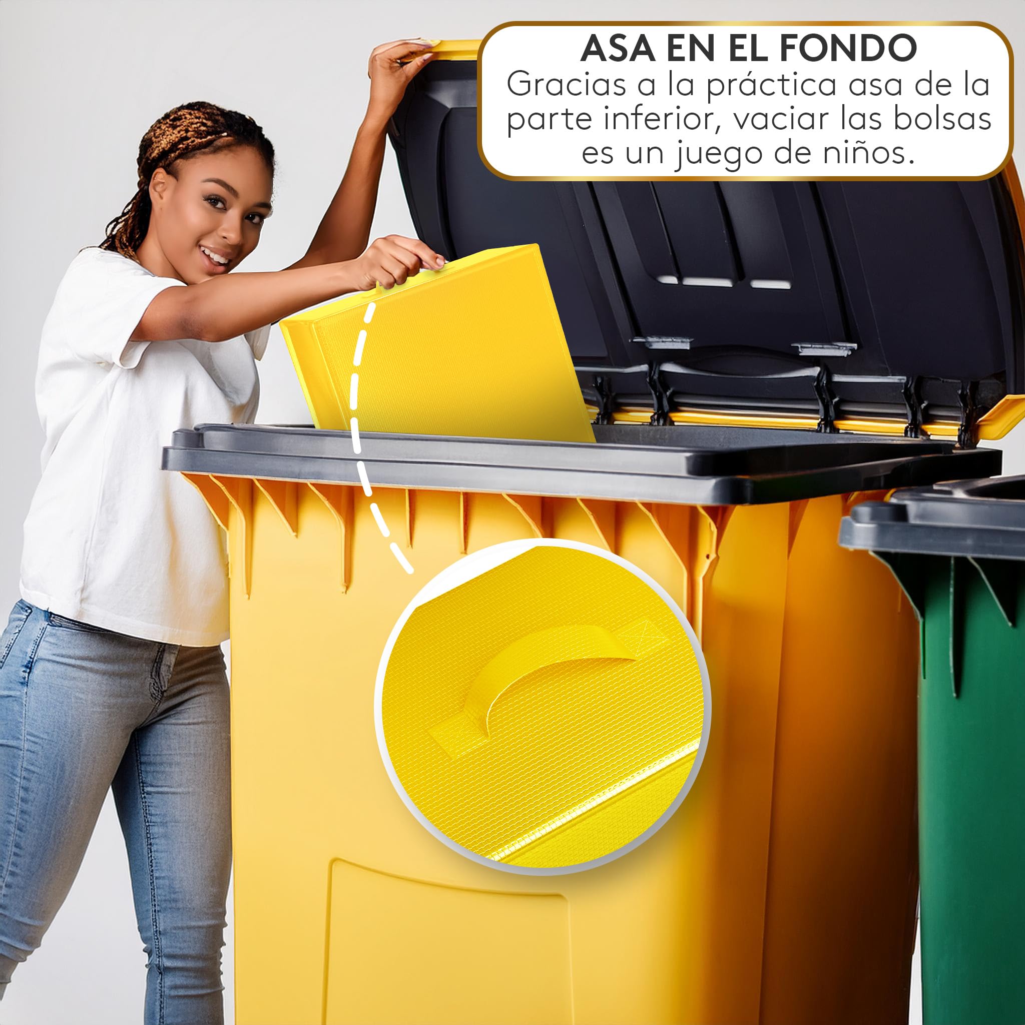 Cubos de basura de reciclaje - 3 Cubo de basura cocina para Papel, Plástico y Vidrio - Set de Cubo basura reciclaje con 3 Compartimentos - Bolsas para reciclar - Cubo reciclaje