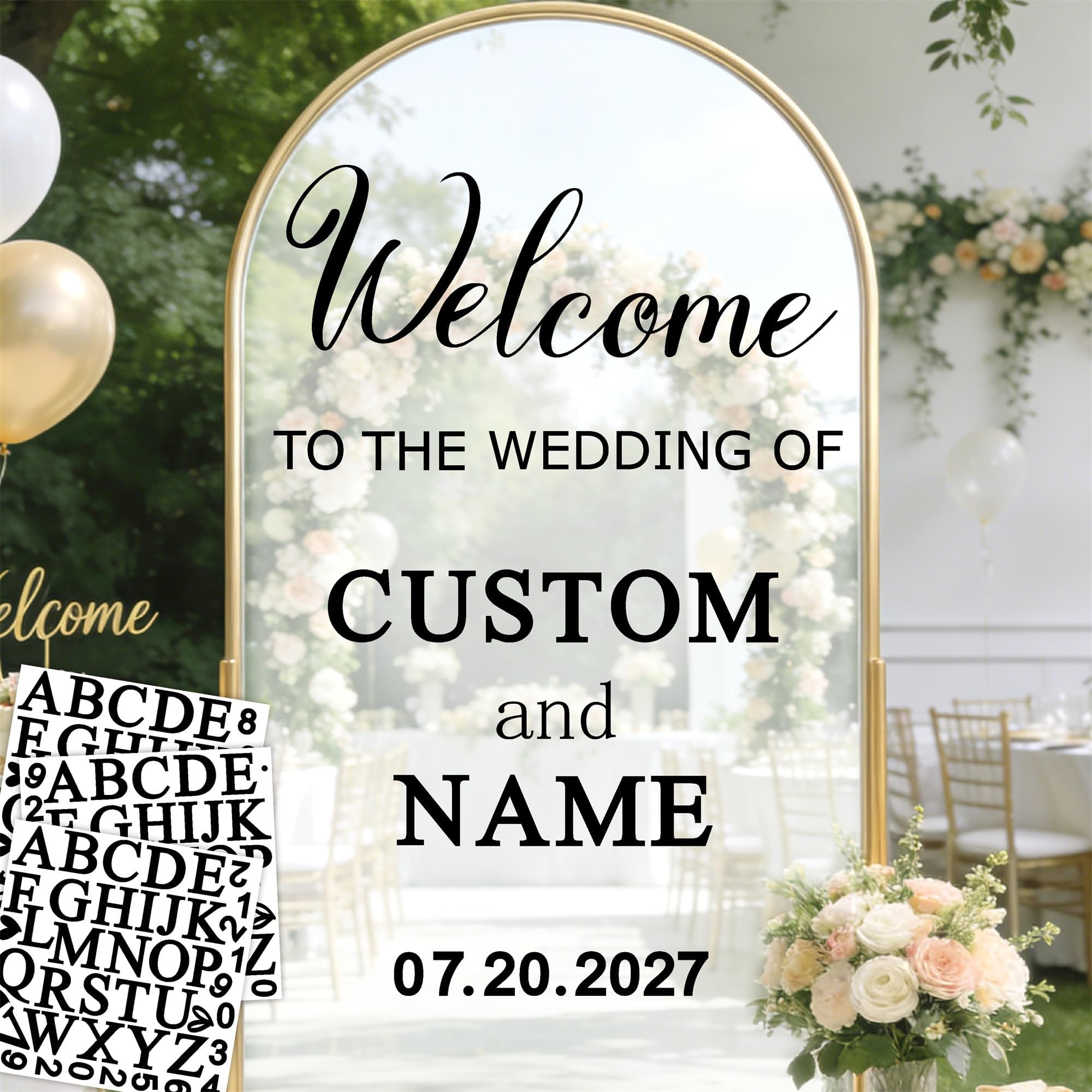 Wedding Mirror Decal Custom Welcome Signs Stickers for Weddings Party Entry | Welcome to our wedding sign, personalized name vinyl letters, peel and stick, for bridal shower marriage engagement reception