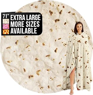 Zulay Extra Large Burritos Tortilla Throw Blanket – Wrap Yourself Like a Giant Taco! Double-Sided 71 Inches, Funny & Ultra Cozy Novelty Blanket, Super Soft 285 GSM Flannel