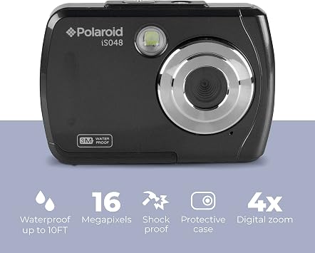 Polaroid IS048 Digital Camera - Small Lightweight Waterproof Instant Sharing 16 MP Digital Portable Handheld Action Camera (Black)