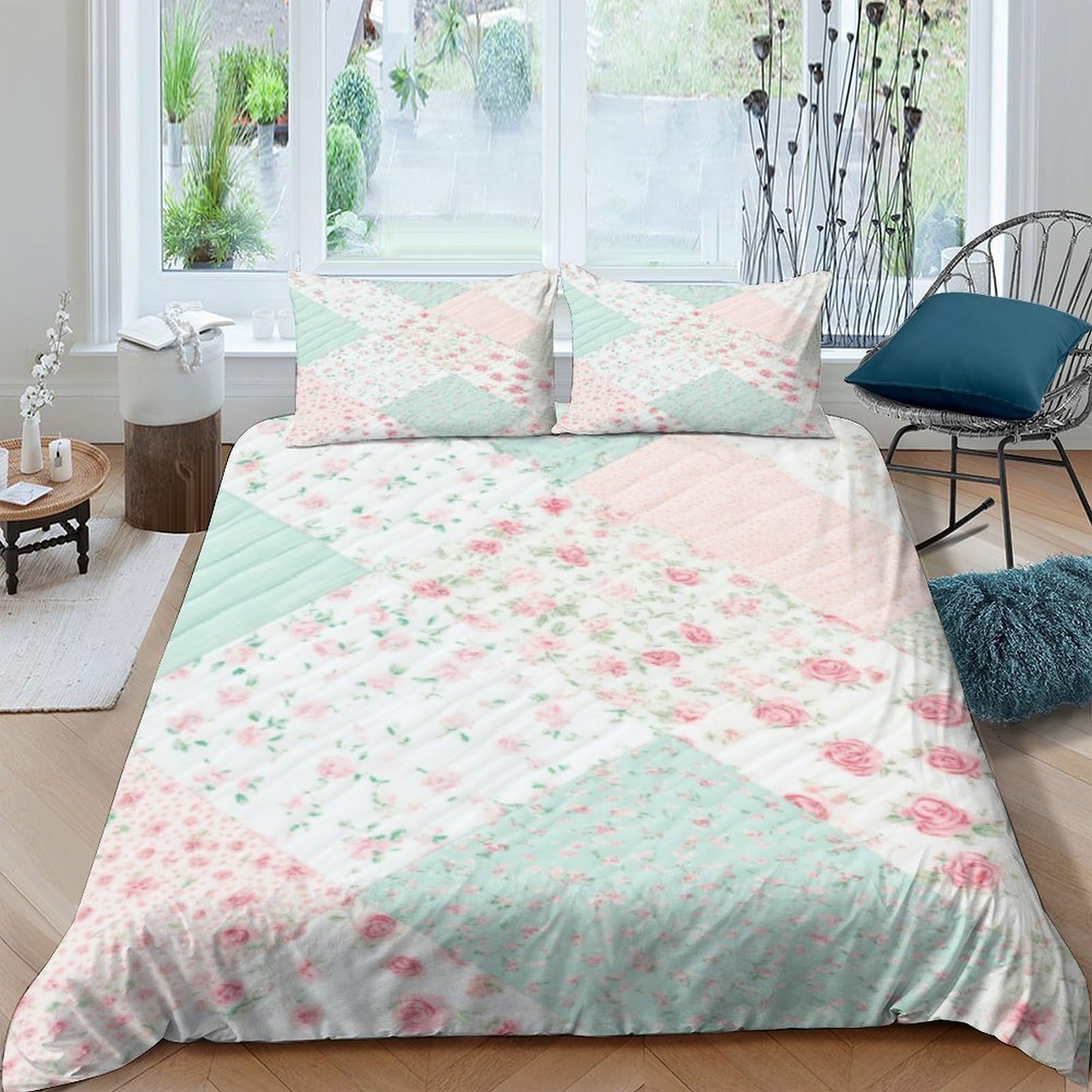 Ctjqhvkz Style-7 3D Printed Pastel Floral Patchwork Fitted Sheet Microfiber Soft Bed Sheet For Bedroom Guest Room Decor Protection Single（135X200cm）