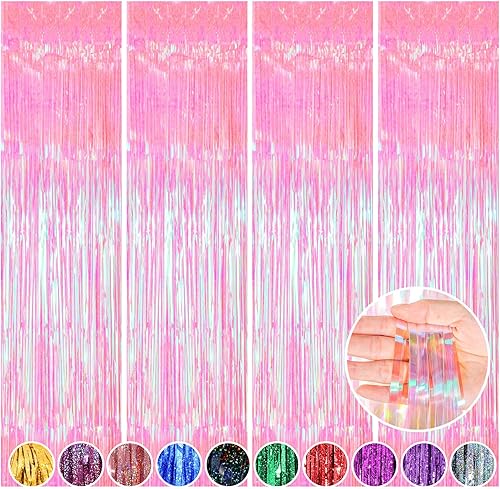 Yunlly 4 cortinas de fondo de flecos de papel de oropel para discoteca, graduación, decoración de fiesta de cumpleaños, telón de fondo metálico con