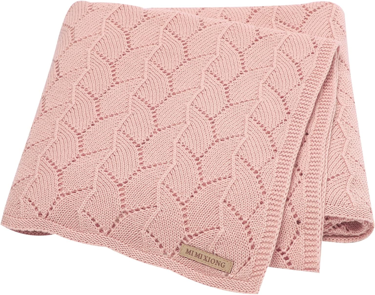 LAWKUL Cellular Blanket Baby 100% Cotton Knitted Soft Knit Crochet Blankets for Newborn Boy Girls Toddler 100x80cm Pink