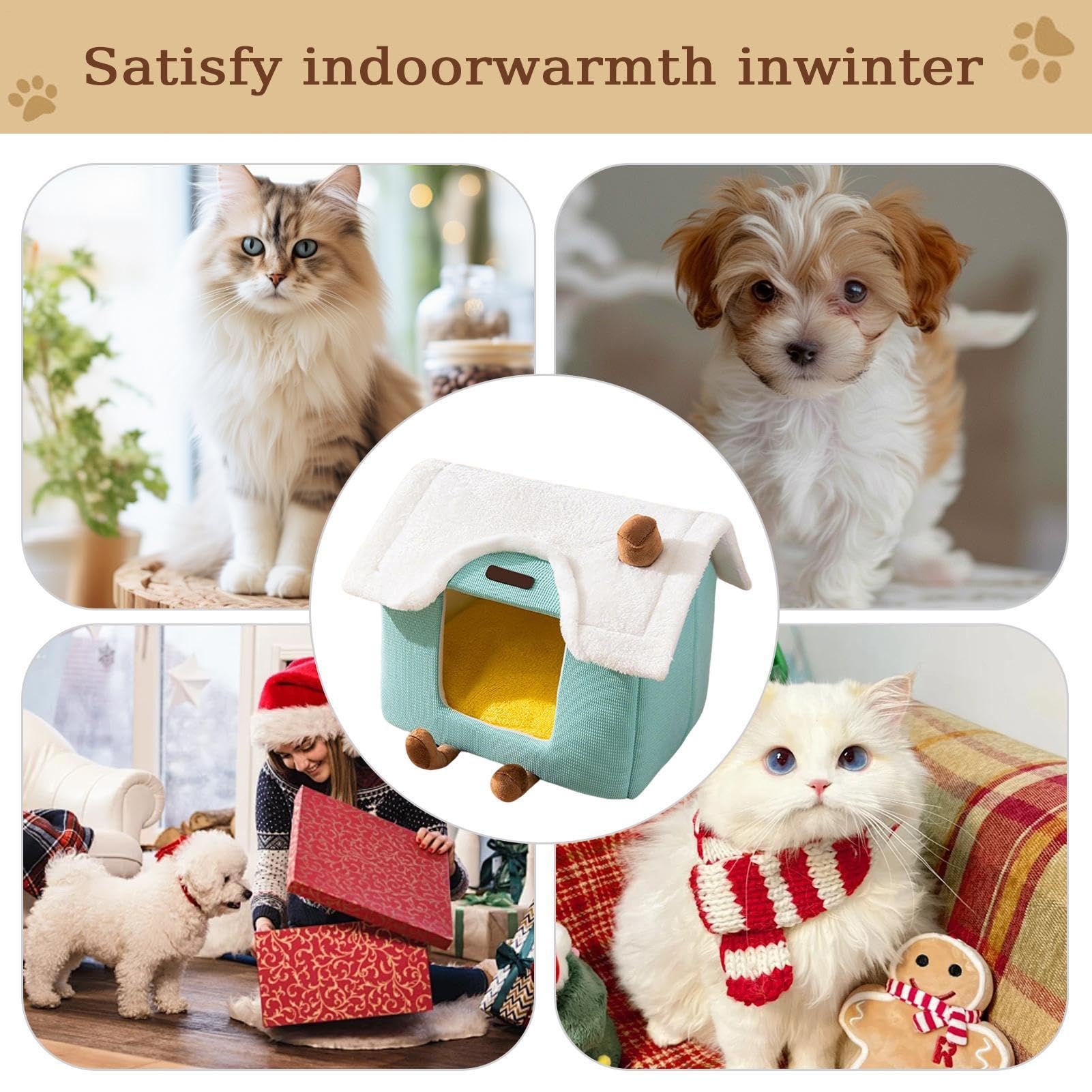 Cama cubierta para gatos – 40 x 32 x 32 cm, nido de felpa para mascotas, almohadilla extraíble, cálida casa para dormir | Camas de invierno interiores para gatitos, cachorros, perros pequeños