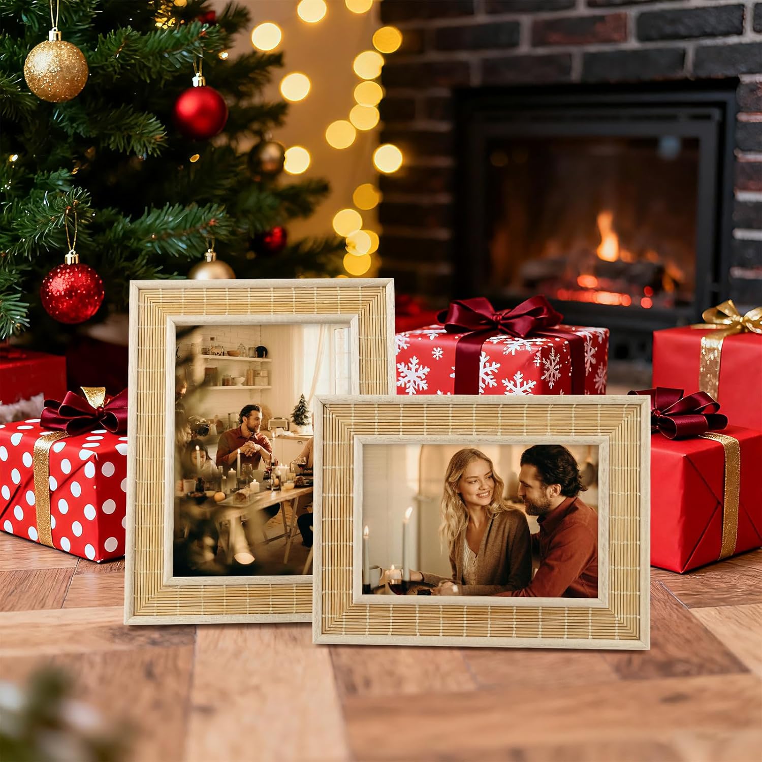 Golden State Art 4x6 Picture Frame - Bamboo Woven With Real Glass - Boho Photo Frame - Wall and Tabletop Display, 2 Pack