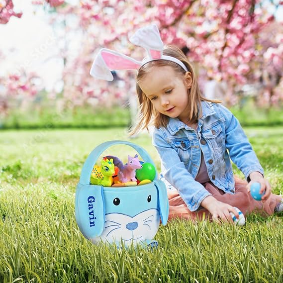 Personalized Easter Basket for Kids - Blue Bunny