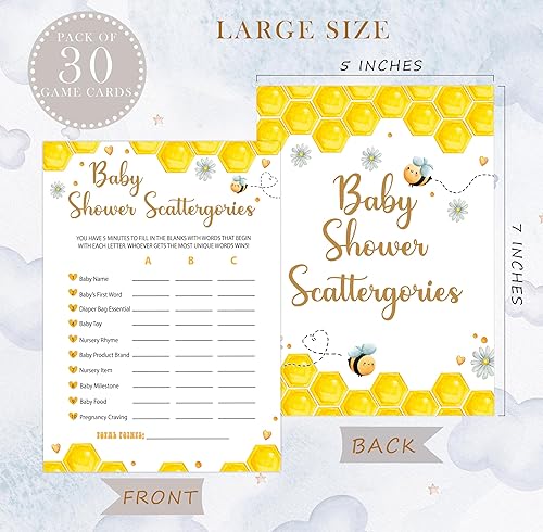 Miniatura 2 de Qoqxjodd Bee Baby Shower Scattergories Game, paquete de 30 tarjetas de juego, juego de baby shower, género neutro niño o niña, divertido juego y