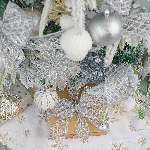Miniatura 4 de HUIHUANG Silver Wired Ribbon 2-1/2" Glitter Diamond Christmas Ribbon for Christmas Tree Decorations, Gift Wrapping, Bows Making, Wreath Supplies