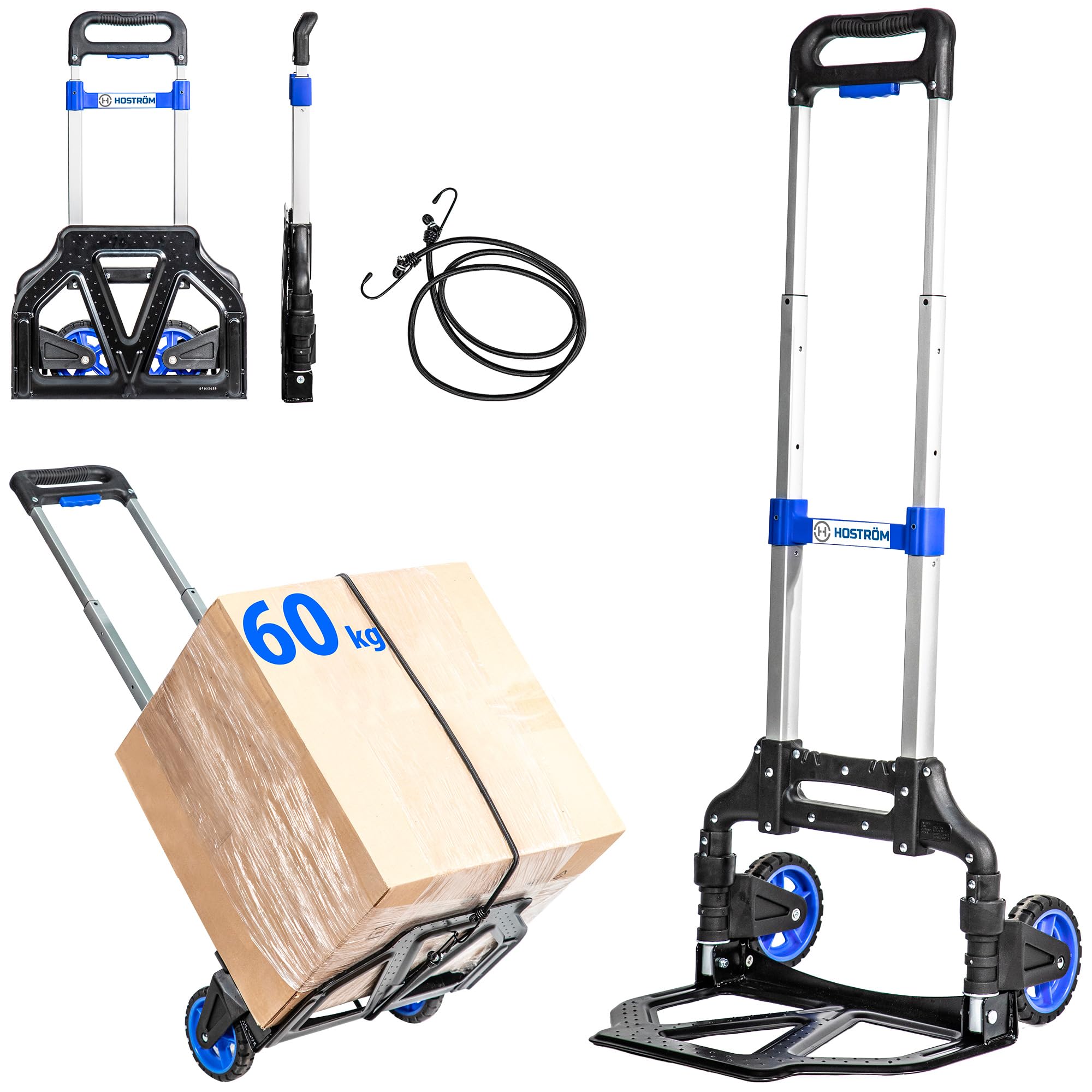 HOSTRÖM Carretilla Plegable de Aluminio de 2 Ruedas para Mover y Transportar Materiales. Compacta y Ligera. Carga máxima: 60 kg. 5 años de garantía.