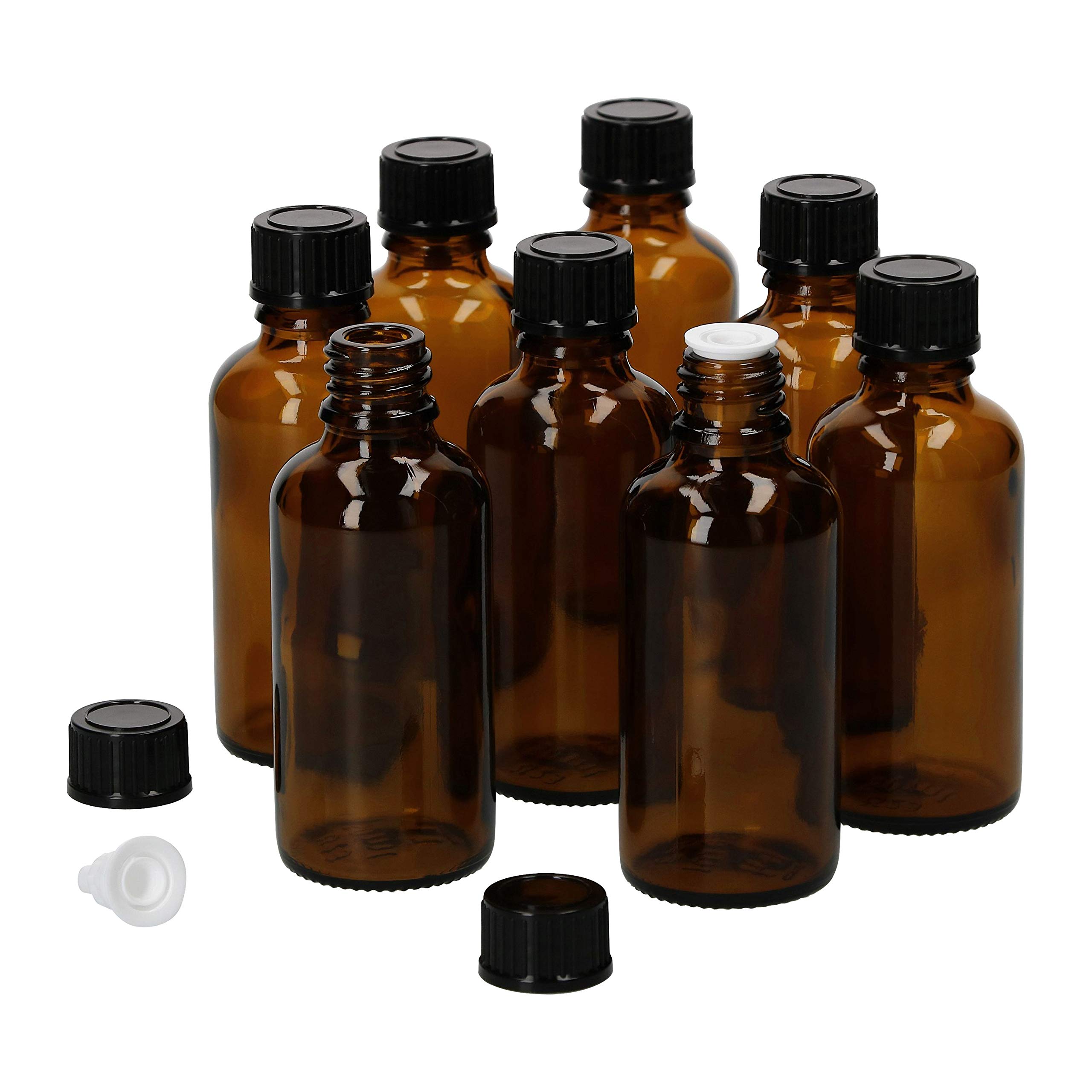 MamboCat Set 8 Flaconi Spray In Vetro Marrone Da 50 Ml – Con Nebulizzatore – Protezione UV – Ideali Per Profumi, Oli Essenziali, Disinfettanti, Viaggio
