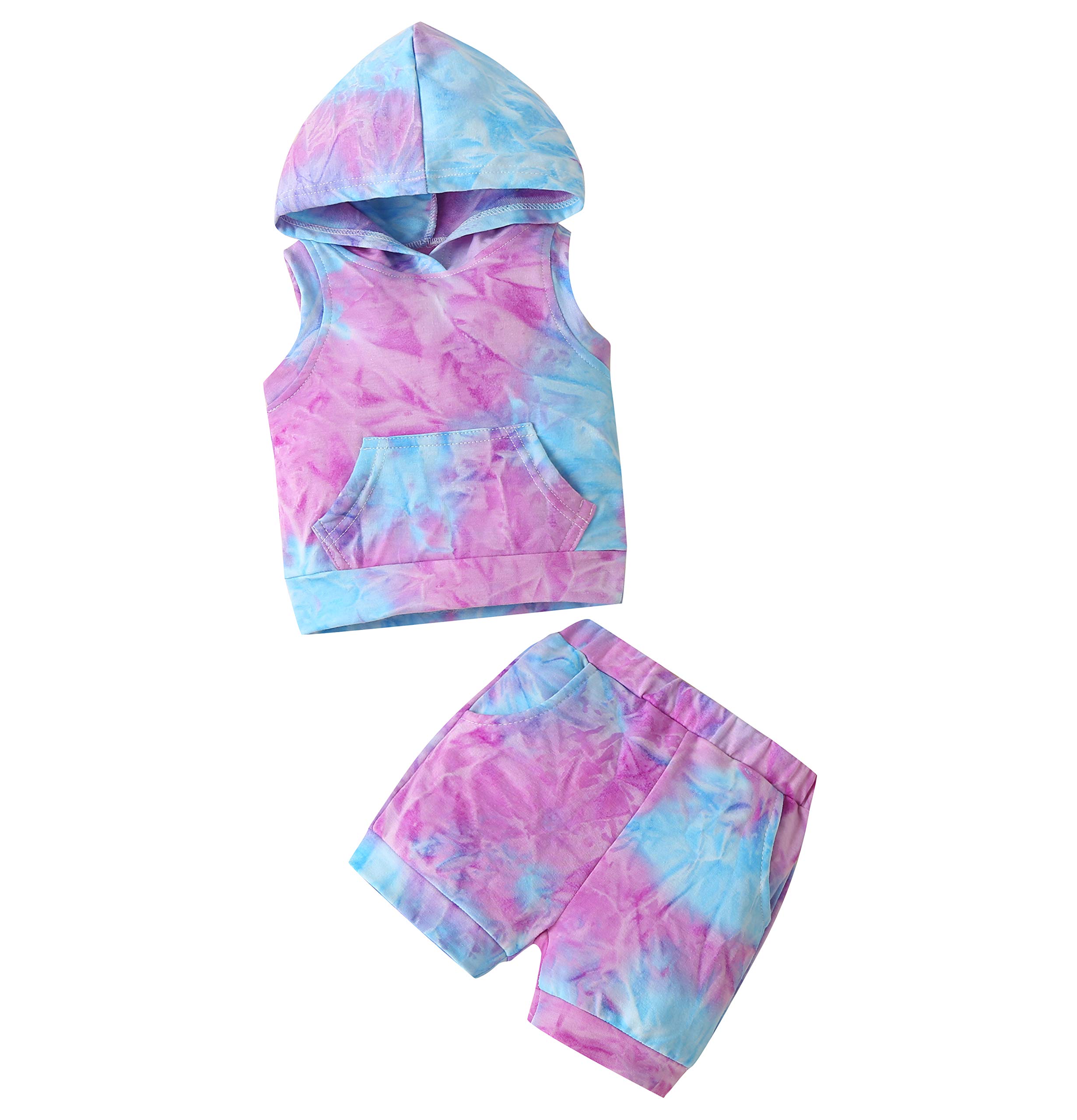 CRAZY GOTEND Toddler Girls Boy Clothes 2 Piece Tie Dye Hoodies Cotton Ruffle T-Shirt Tops Pants Sports Outfits Spring Fall