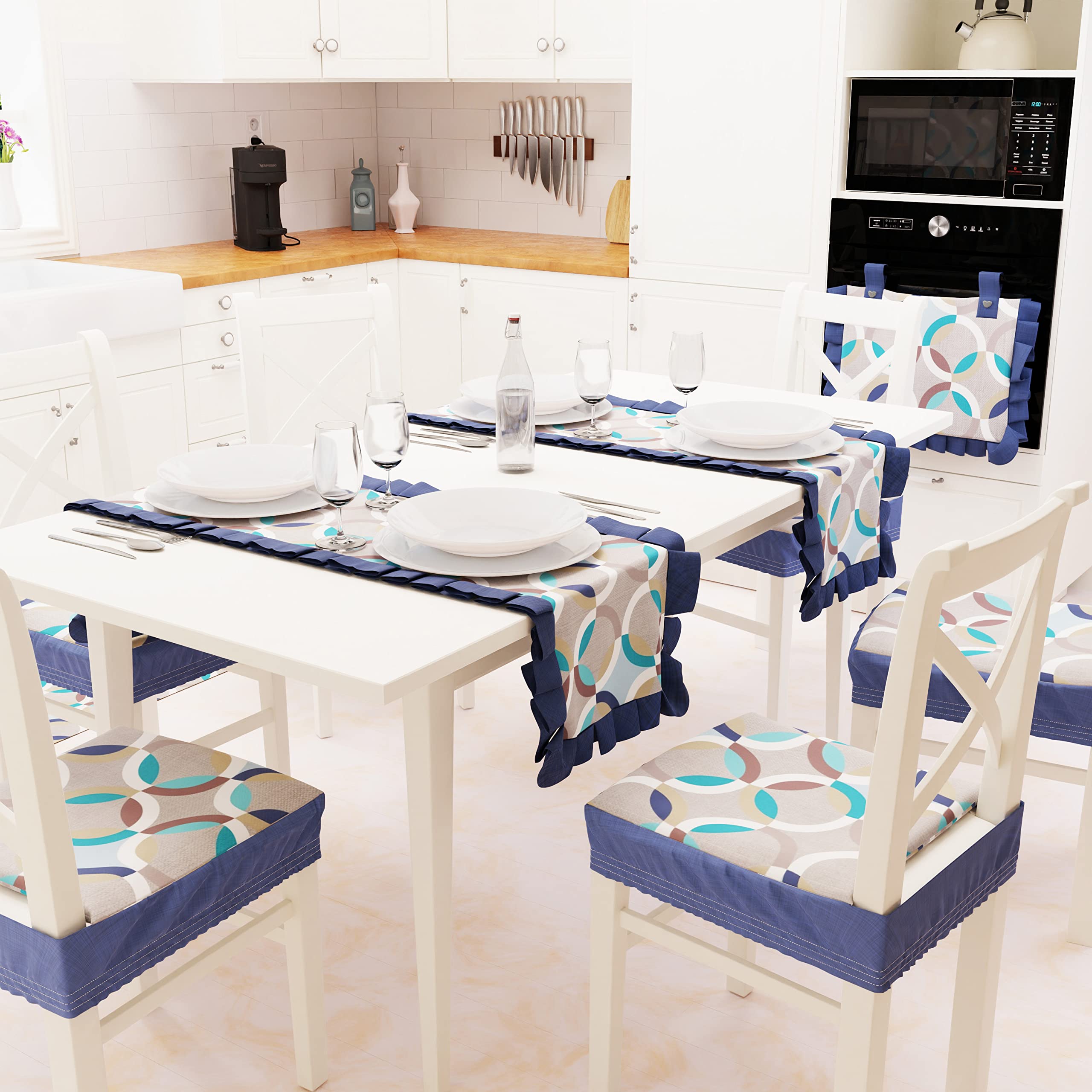 PETTI Artigiani Italiani Table, Blue Circle, 1pz Runner Tavola 40x140 cm
