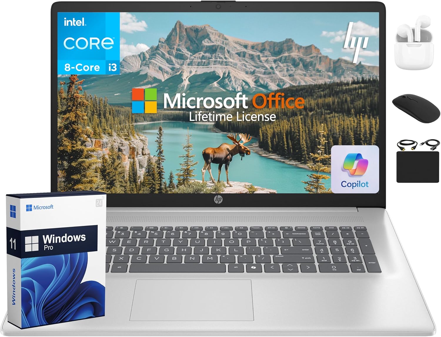 HP 17 Laptop 2025 Pavilion, 17.3″ HD+ Business Computer, 8-Core Intel i3 Process…