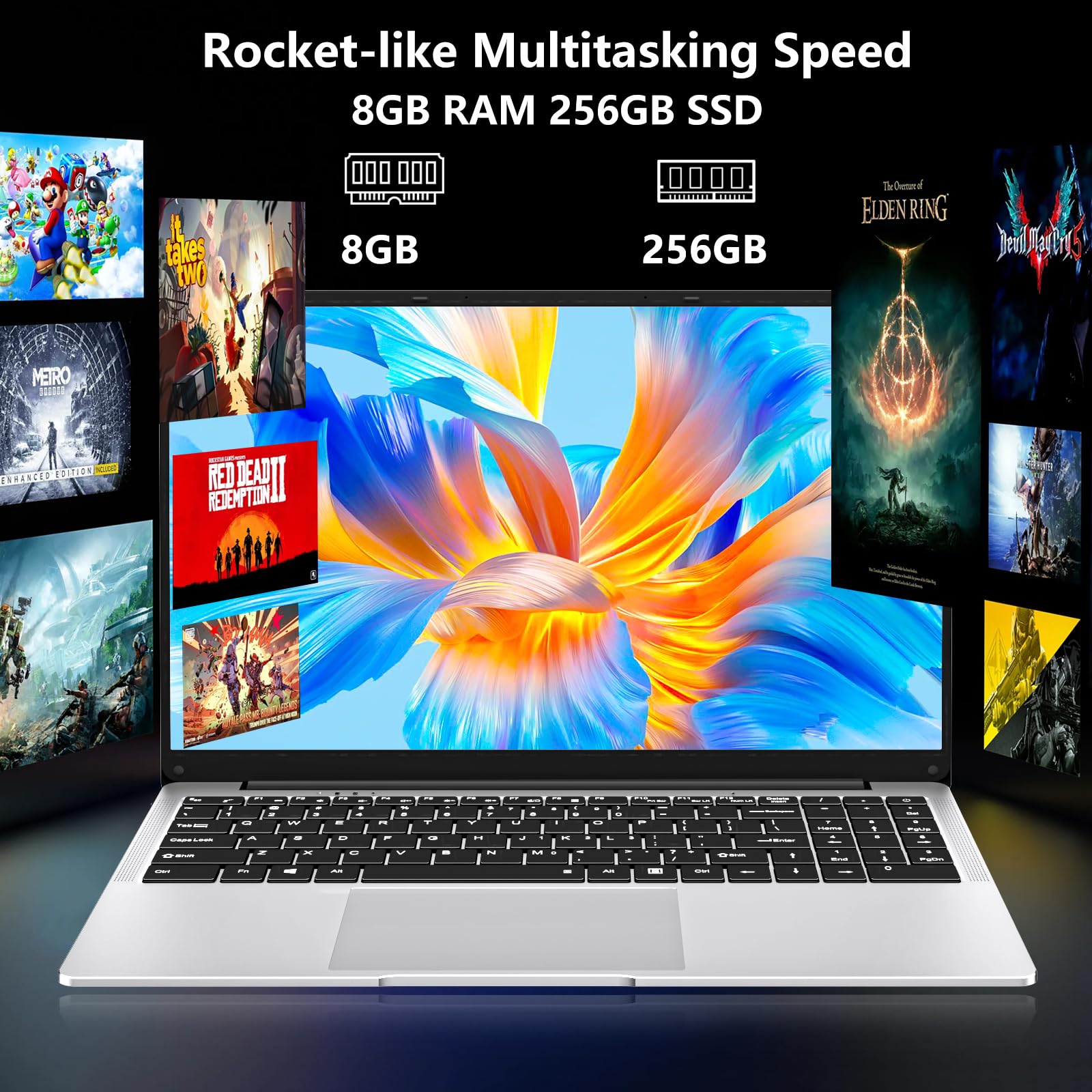 DARYUKUM PC Portatile da 15,6 pollici, notebook 8 GB RAM 256 GB SSD, laptop Celeron N4000 FHD 1080P, notebook WiFi dual-band, con mini HDMI, 2xUSB 3.0