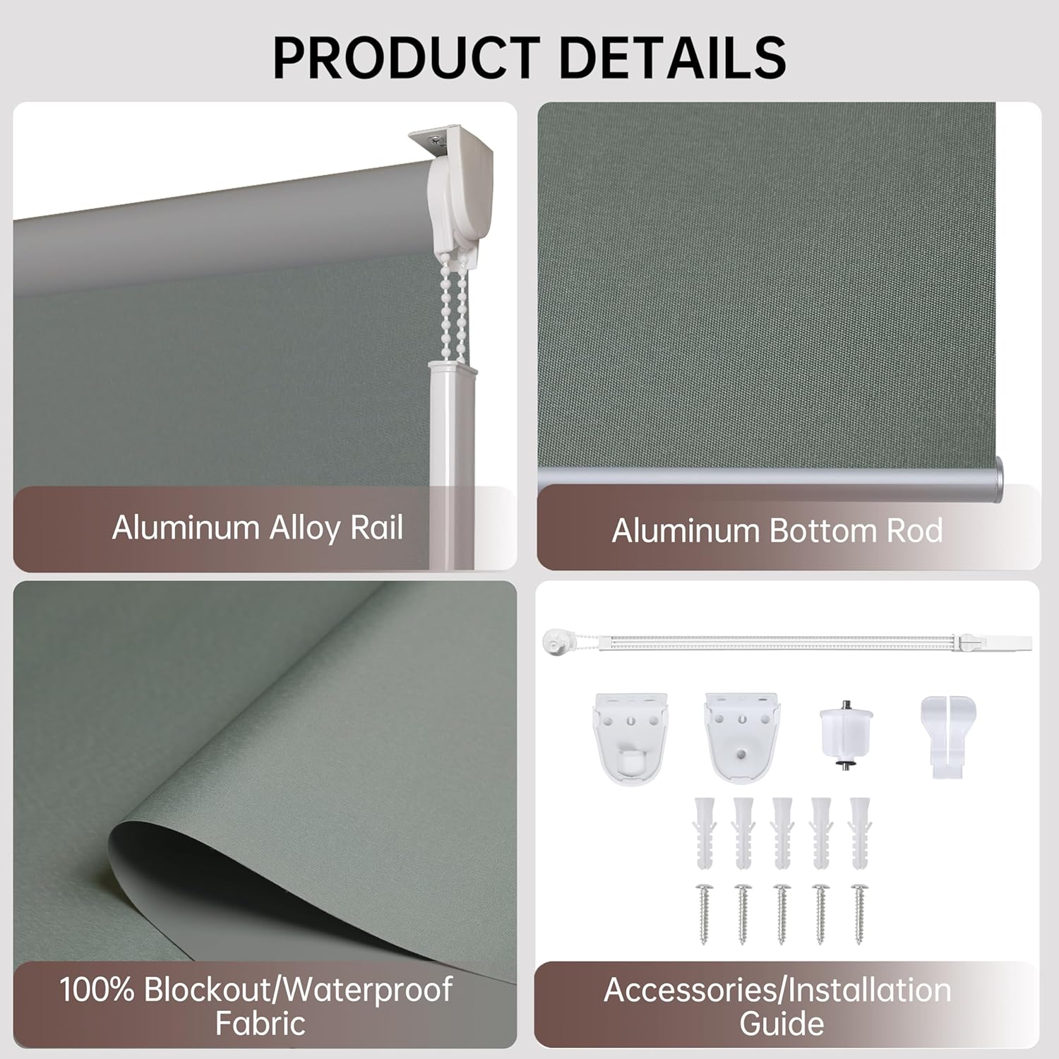 Allbright 100%  Cordless Roller Shades for Windows, Window Roller Blinds for Home, Office, Bedroom, Door, 31\" W x 72\" H, Dark Grey