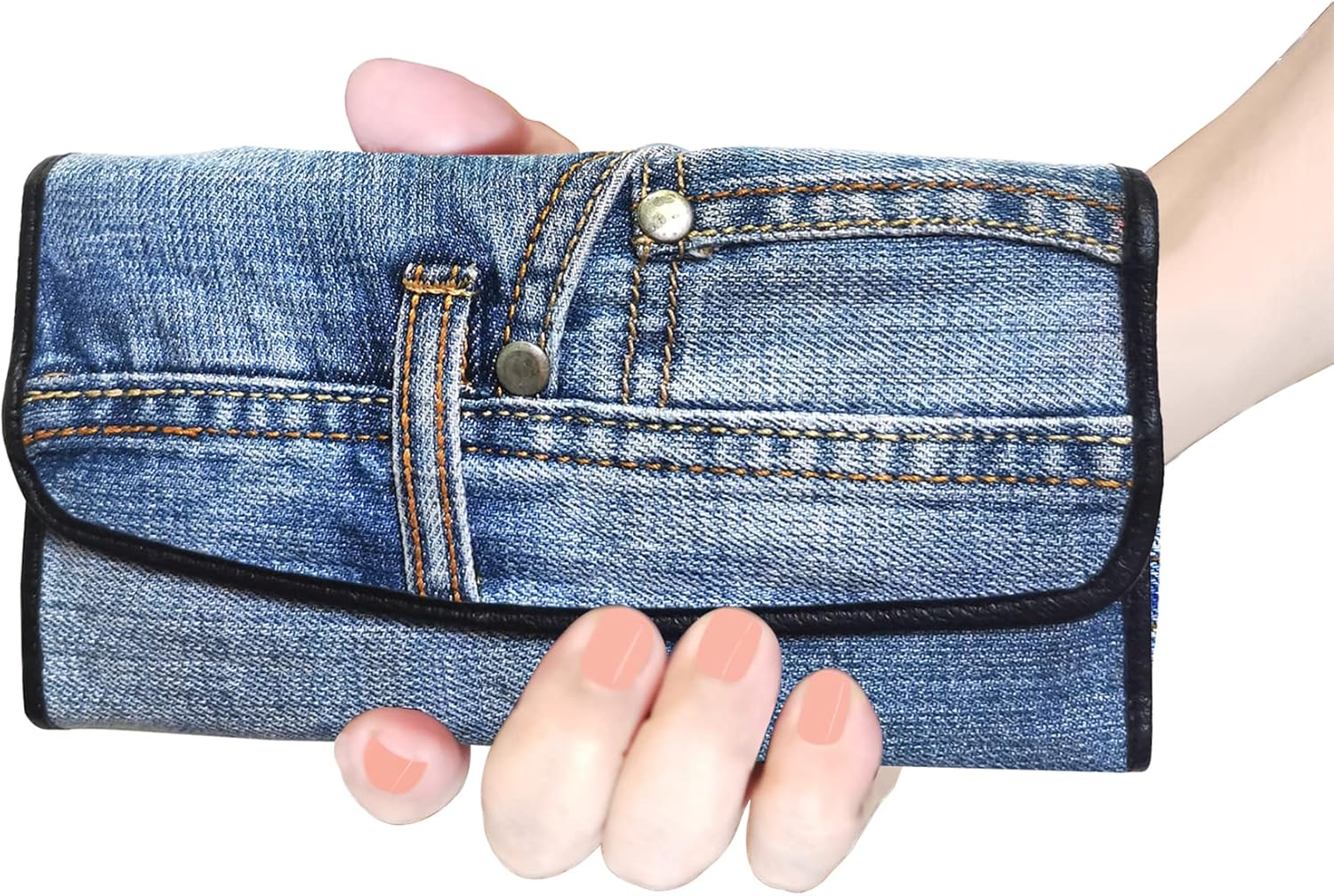 Upcycling Blue Denim Large Capacity Money Flap Roomy Long Wallet Purse for Women BMW014 - Image 6