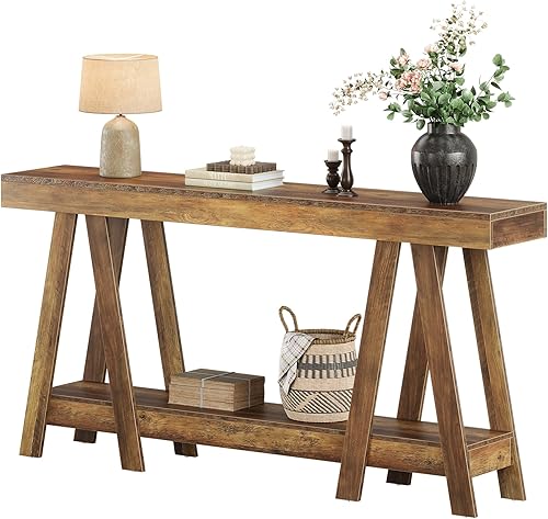 Miniatura 8 de Tribesigns Mesa consola de granja de 70.87 pulgadas, mesa decorativa de entrada de 2 niveles detrás del sofá para sala de estar, entrada, vestíbulo