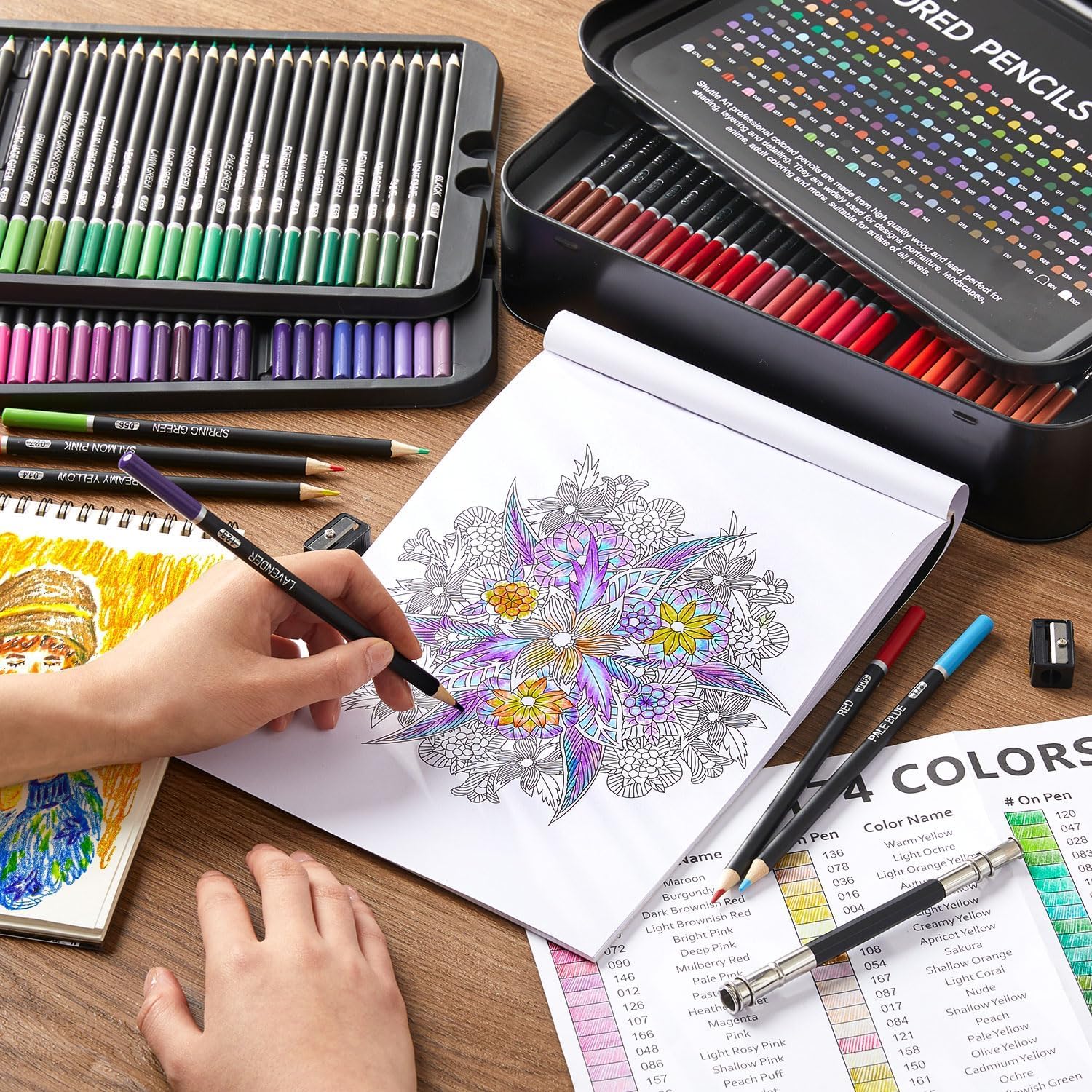 Shuttle Art 174 Crayon de Couleurs Professionnel, Boîte en Métal avec Livre de Coloriage