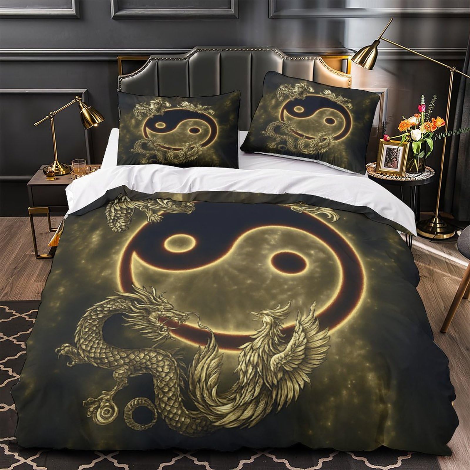 Housse de couette 140x200 yin yang hypoallergénique contre les allergies
