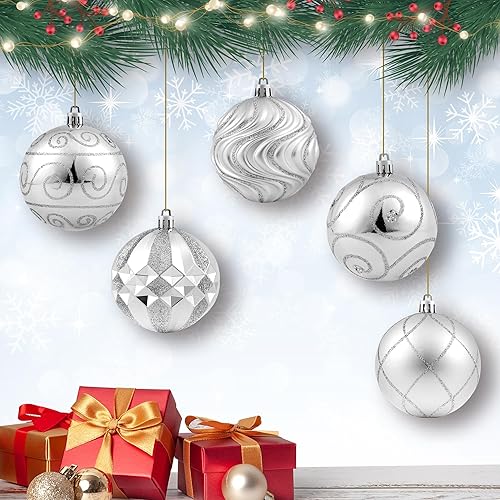 Miniatura 6 de Juego de adornos de bola de Navidad plateados de 3.15 pulgadas, 16 piezas de adornos plateados para árbol de Navidad, bolas colgantes grandes