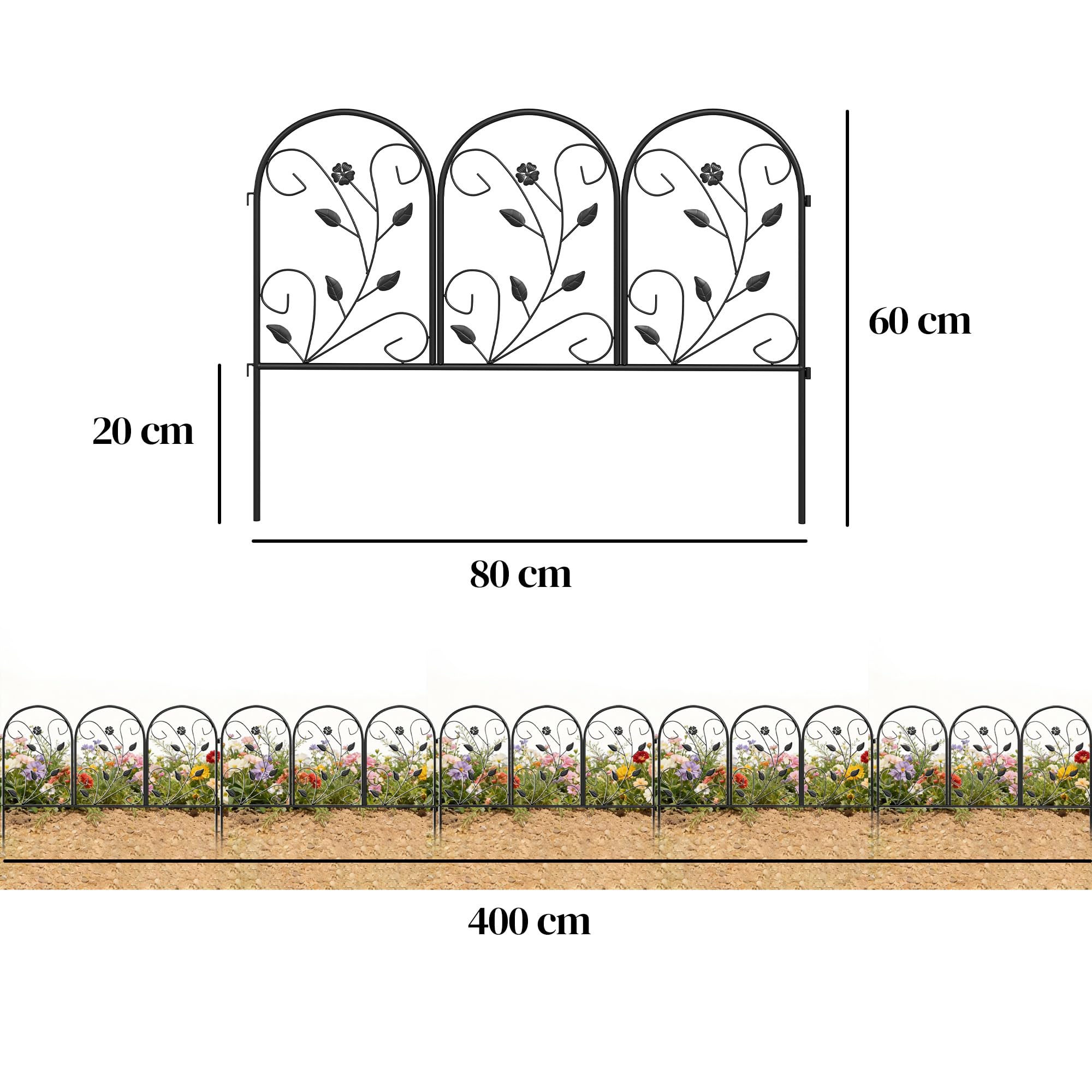 Outsunny Clôture de Jardin Décorative 5 Panneaux pour Patio 80x60 cm Noir | Panneaux de Clôture Antirouille, pour Animaux, Bordure Paysagère, Fleurs, Extérieur
