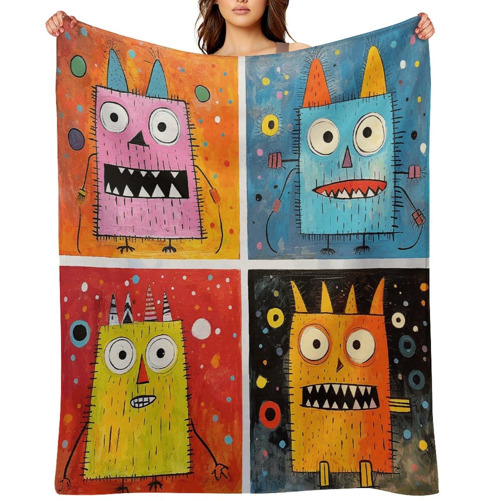 Fekiloot Style Four Colorful Monsters Throw Blankets Camping Blanket40 X50