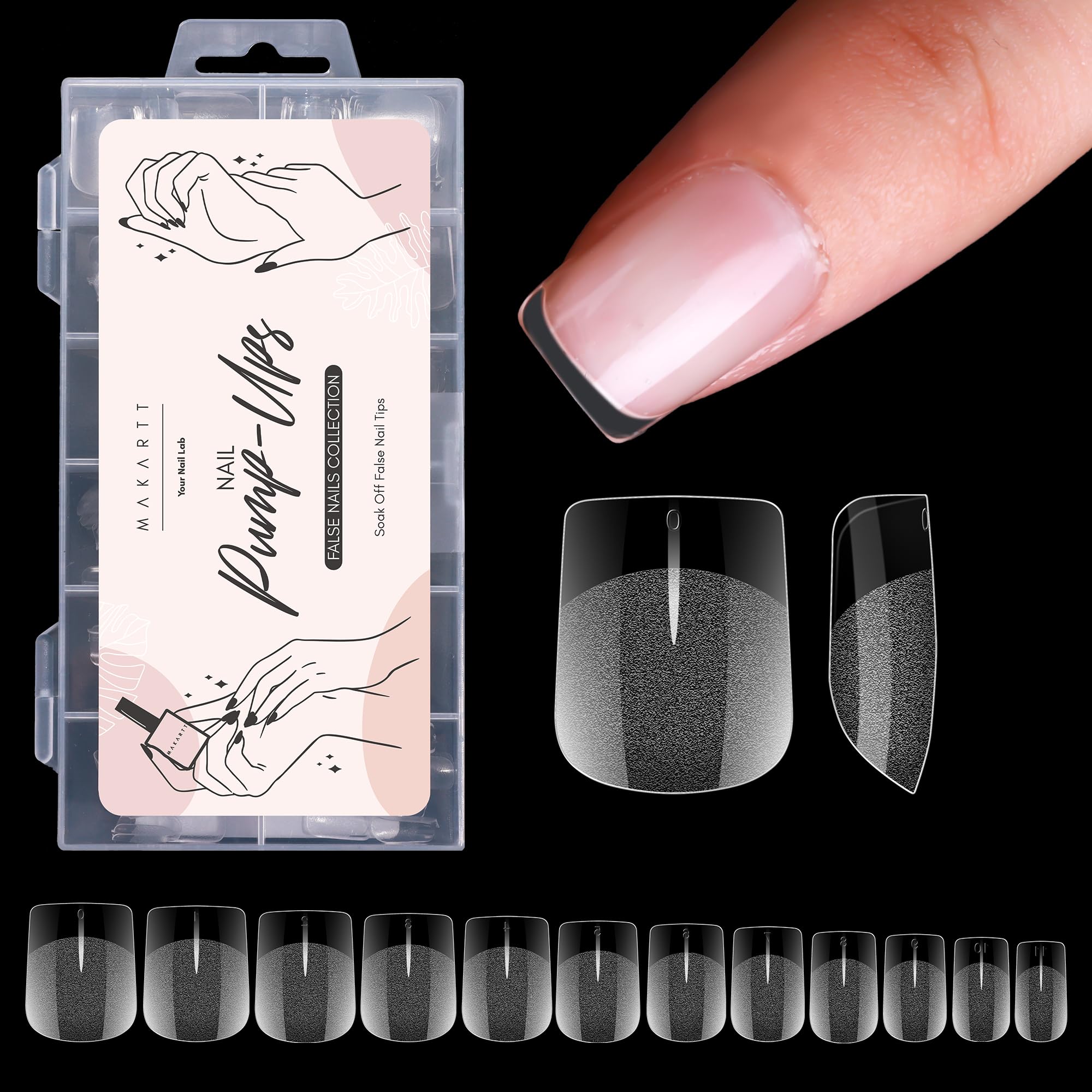 MakarttNail Tips Extra Short Square, 120pcs Full Cover Pre-shape Half Matte Soft Clear Fake Gel Nail Tips Acrylic, 12 Sizes French Press on Extension Salon Home DIY