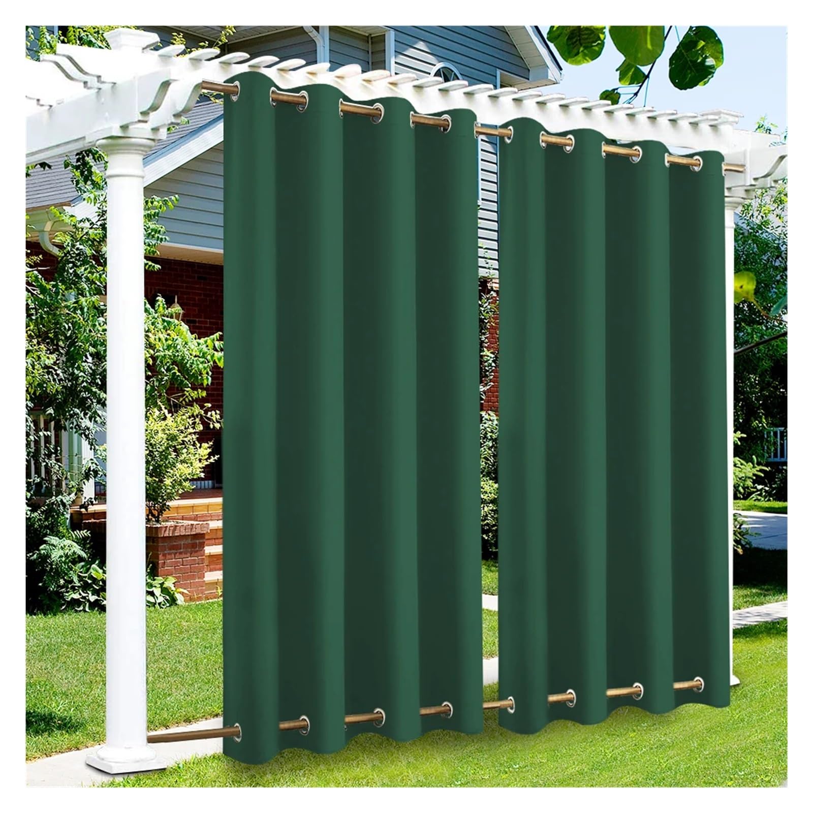 YXINAER Pergola Curtains Windproof Outdoor Curtains With On Under Eyelets Wheat,Waterproof Blackout For Patio Cabana Porch Gazebo Pergola Garden(Green,2PCS_W52XH84IN-132X213CM)