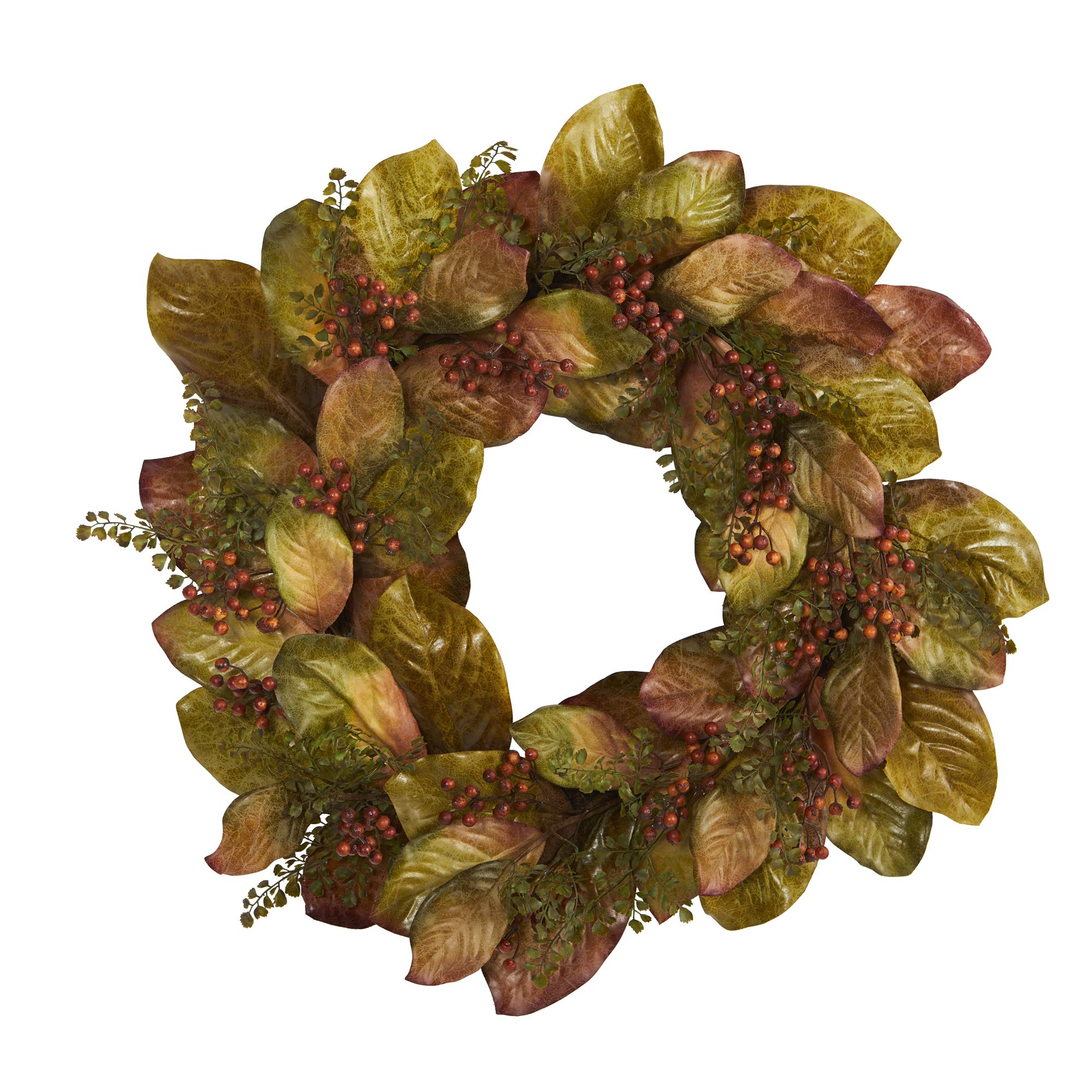 Photo 1 of 30in. Fall Magnolia Leaf and Berries Artificial Wreath