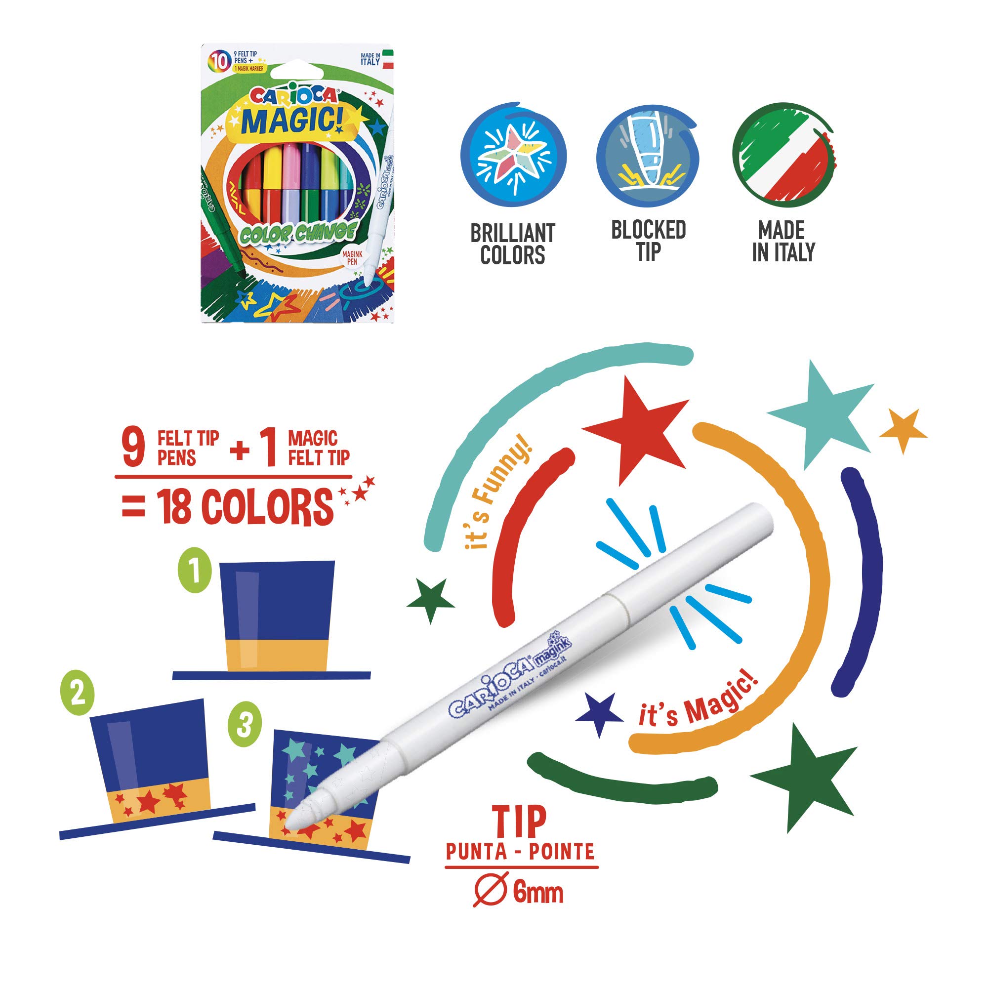 CARIOCA Filzstift-Set, sortiert - doppelseitige, zweifarbige, fluoreszierende, pastellfarbene, duftende, farbwechselnde Marker mit konischer und Pinselspitze (8 Boxen, insgesamt 84 Stifte)