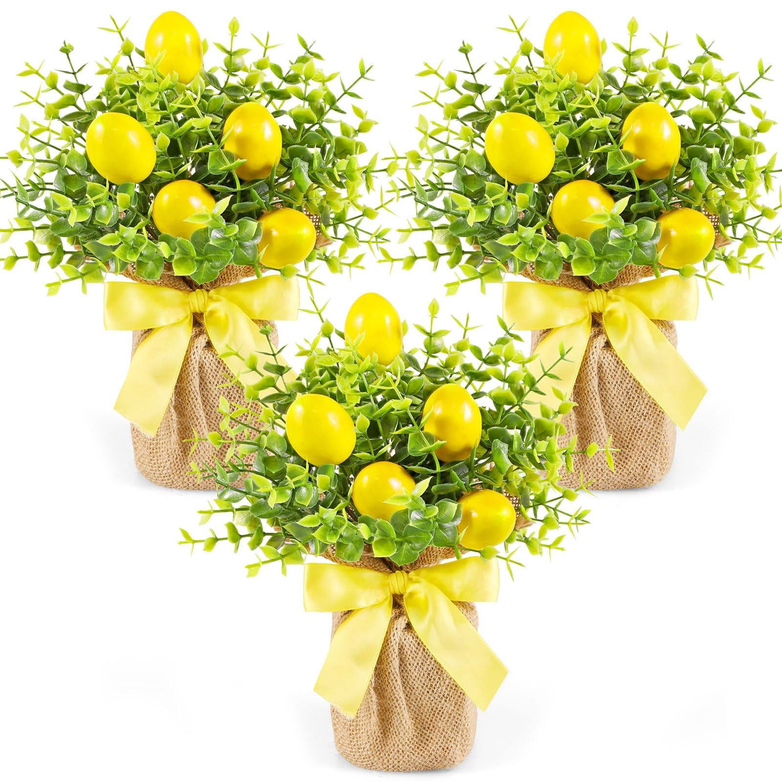 JSGHGDF Of 3 Artificial Lemon Potted Plant for Home Offices Party Decoration Realistic Citrus Tree Centerpieces Artificial Lemon Plant